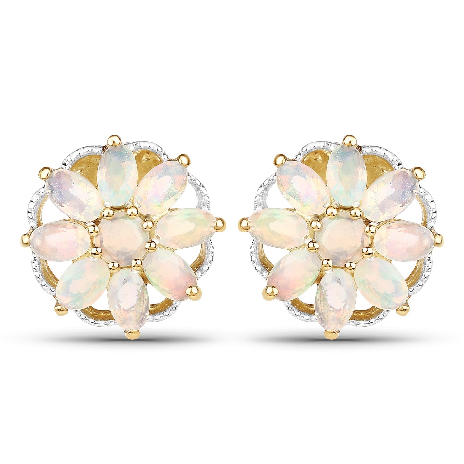 14K Yellow Gold Plated 2.70 Carat Genuine Ethiopian Opal .925 Sterling Silver Earrings