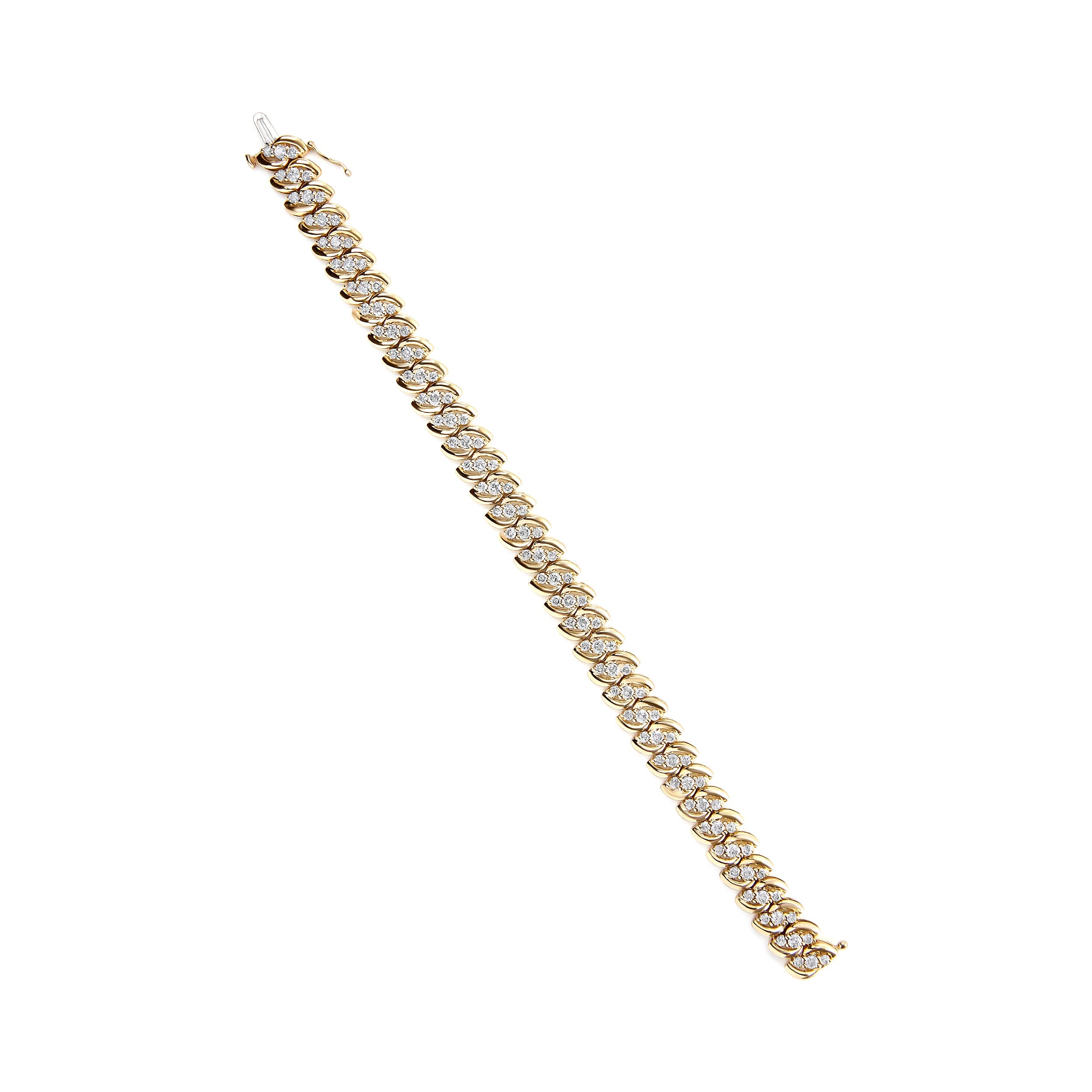 10K Yellow Gold 5.0 Cttw Diamond Double Row S-Link Cuban Bracelet (J-K Color, I2-I3 Clarity) - 7.25" Inches by Bids.com