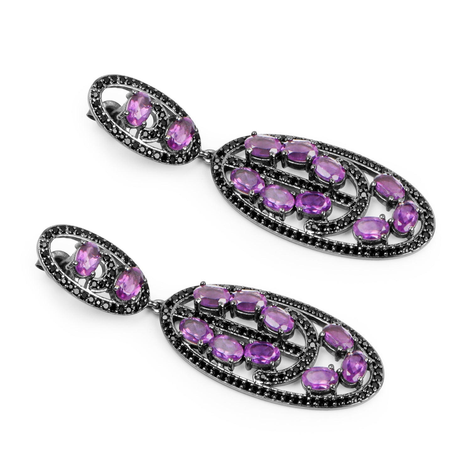 12.45 Carat Genuine Amethyst and Black Spinel .925 Sterling Silver Earrings by Bids.com