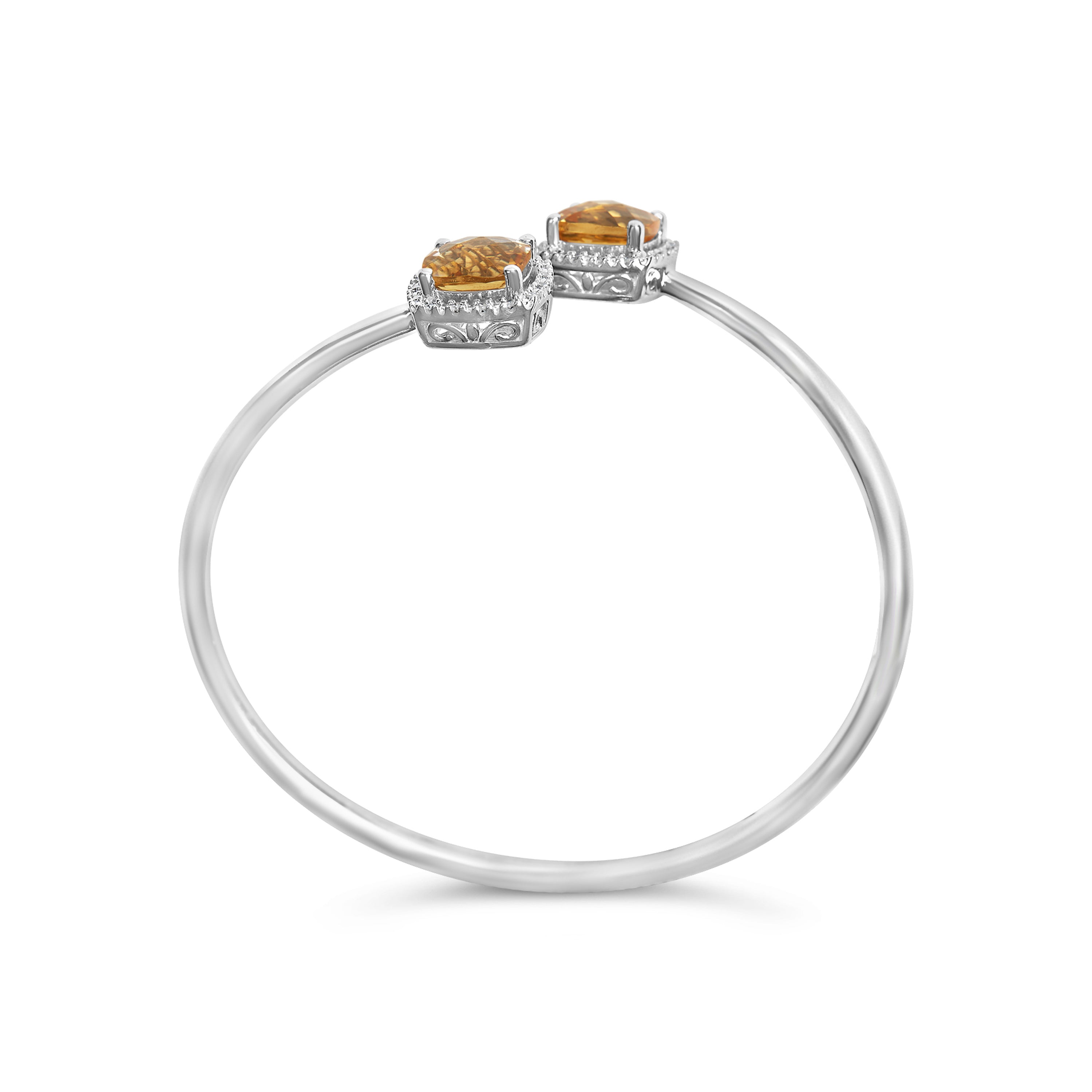 .925 Sterling Silver 8mm Cushion Cut Yellow Citrine Gemstone and Diamond Accent Split Bypass Bangle Bracelet (H-I Color, SI1-SI2 Clarity) - Fits up to 7.75" Inches DestGlow