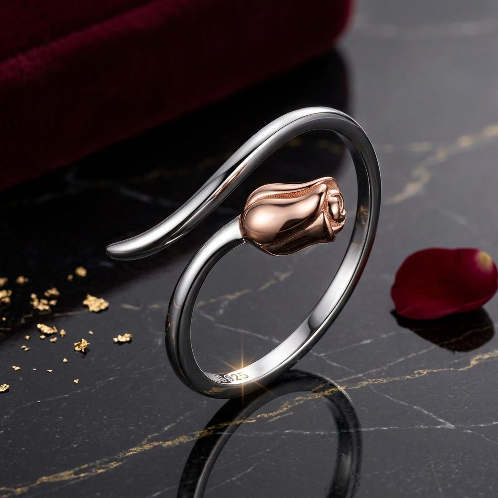 925 Sterling Silver Ring with Rose Gold and Platinum Plating, 0.4*0.6cm for Women by Bids.com