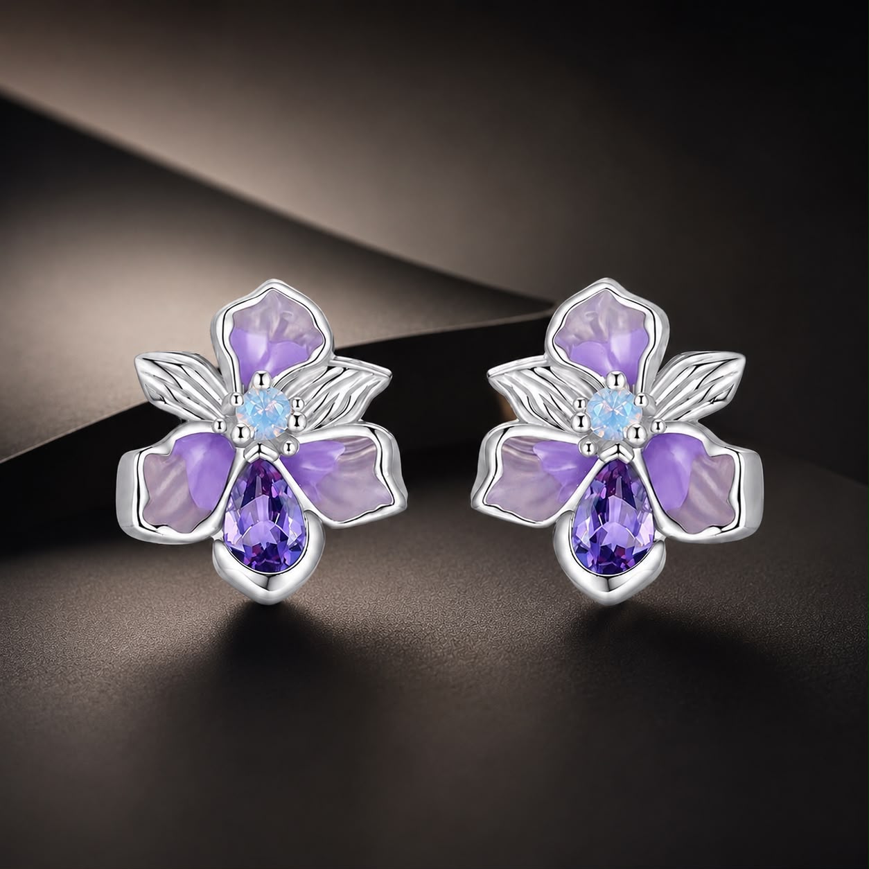 925 Sterling Silver Earrings with Nano Opal Stone and CZ, White Gold Plated, 0.7cm, for Women DestGlow