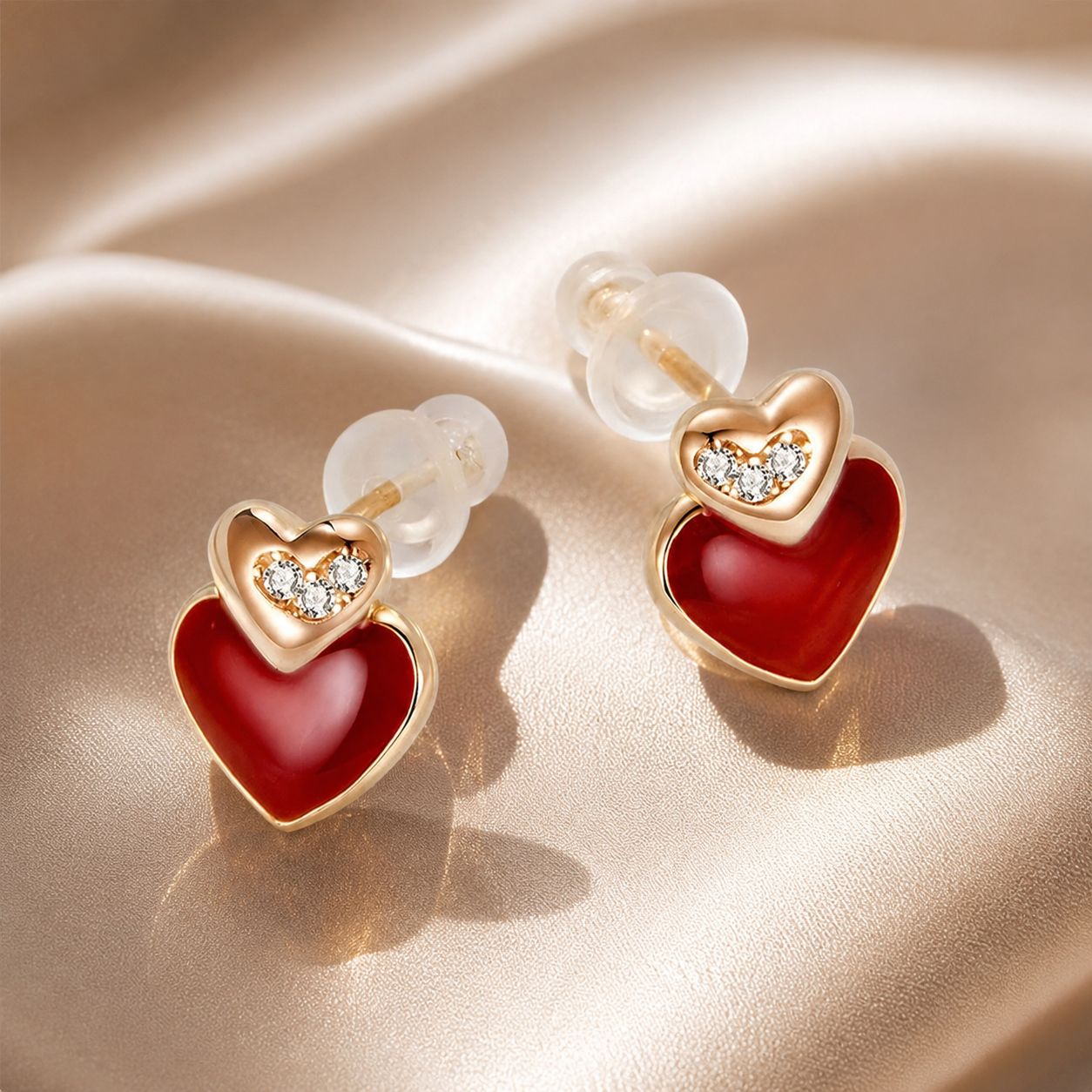 925 Sterling Silver Earrings with Enamel Finish and Pavé Setting in Rose Gold DestGlow