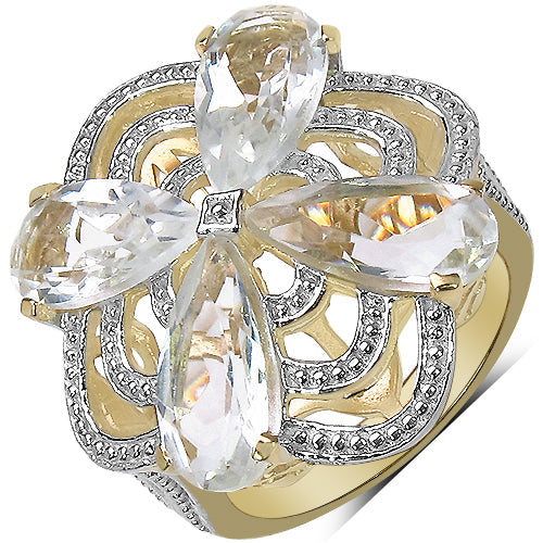14K Yellow Gold Plated 6.69 Carat Genuine Crystal Quartz & White Diamond .925 Sterling Silver Ring by Bids.com