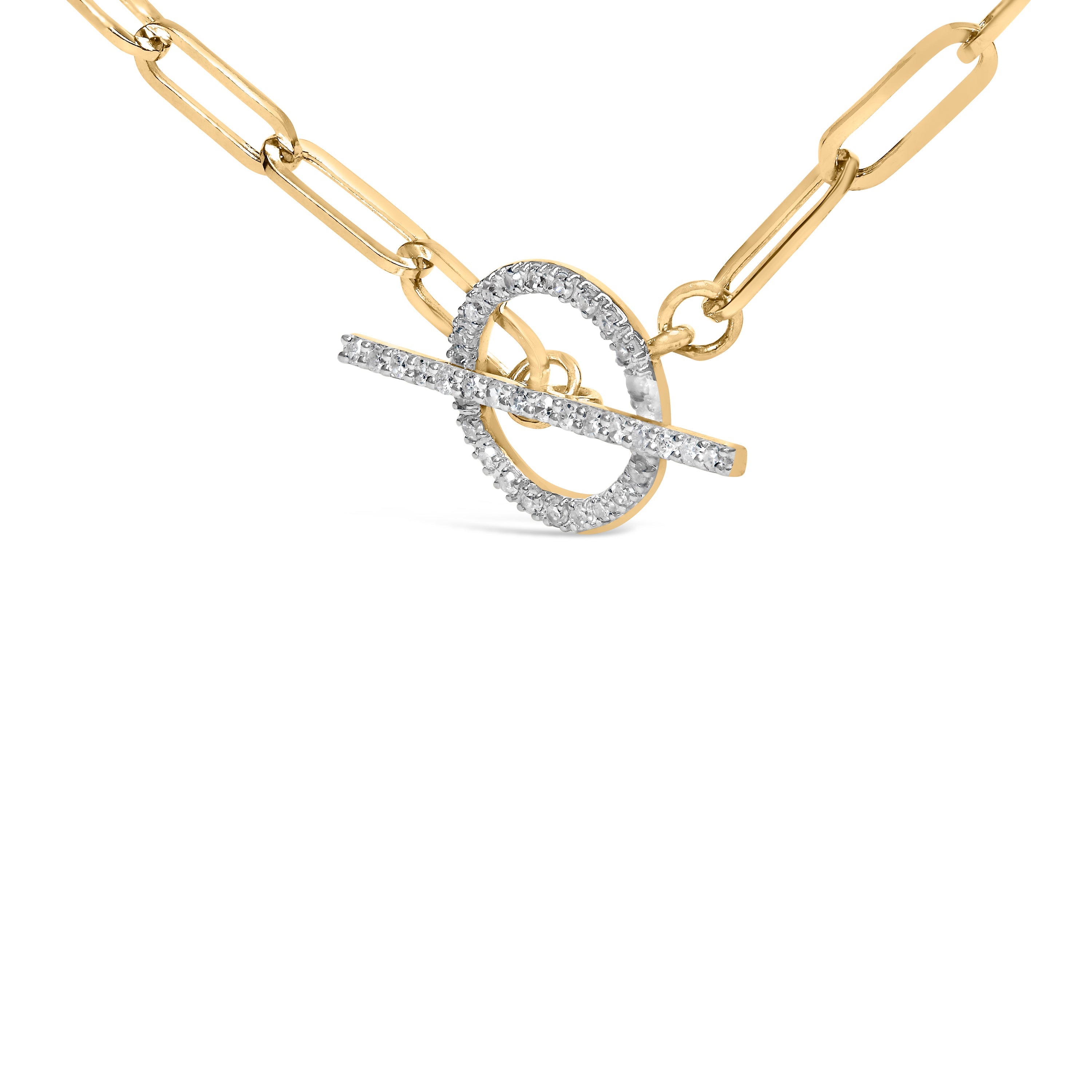 14KT Yellow Gold 1/4 Cttw Diamond Toggle Clasp Paperclip Link Necklace (I-J Color, I1-I2 Clarity) - 18" Inches by Bids.com