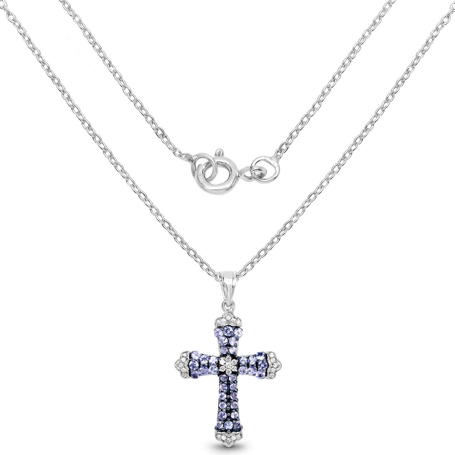 1.84 Carat Genuine Tanzanite and White Zircon .925 Sterling Silver Pendant