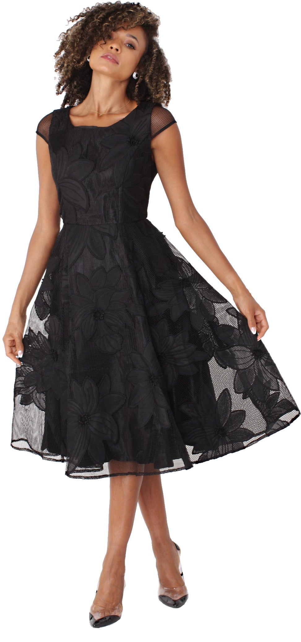 Plus Size Elegant 2-Piece Church Dress with Floral Lace and Jewel Brooch- 4806W by Tally Taylor