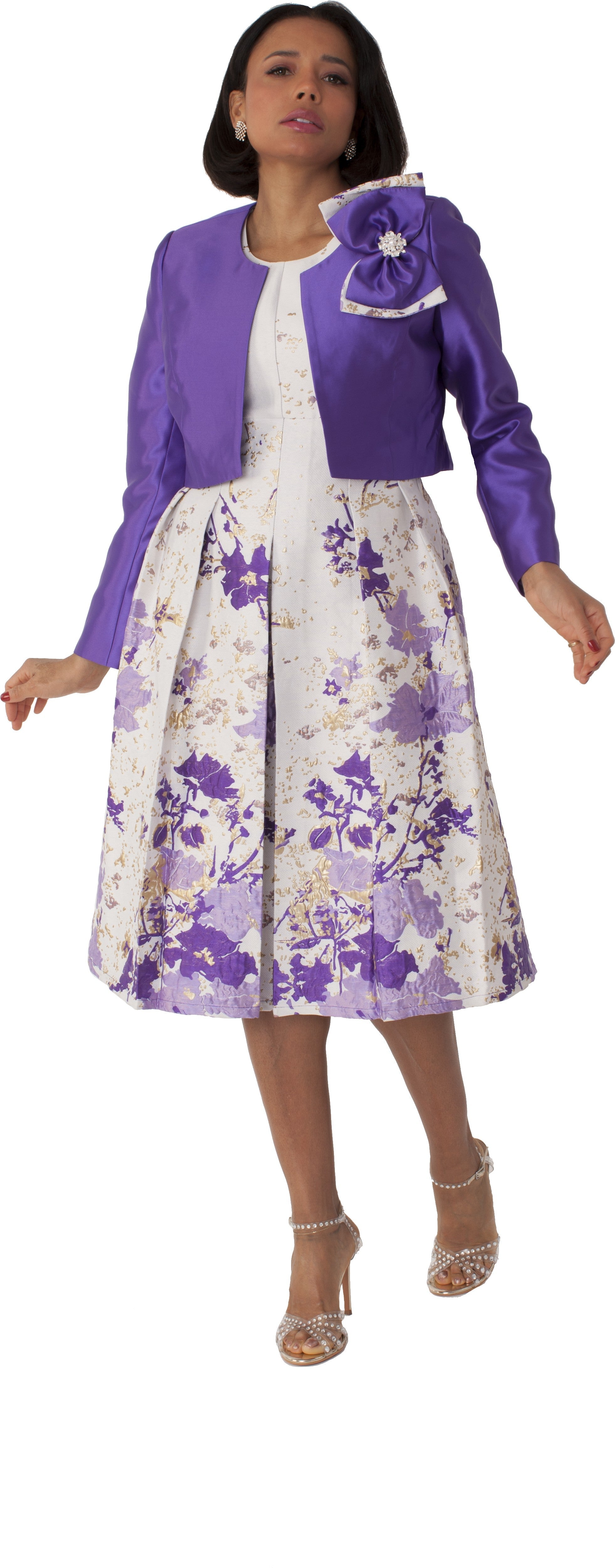 Plus Size Brocade Dress Set with Jacket & Brooch - 4830W by Tally Taylor
