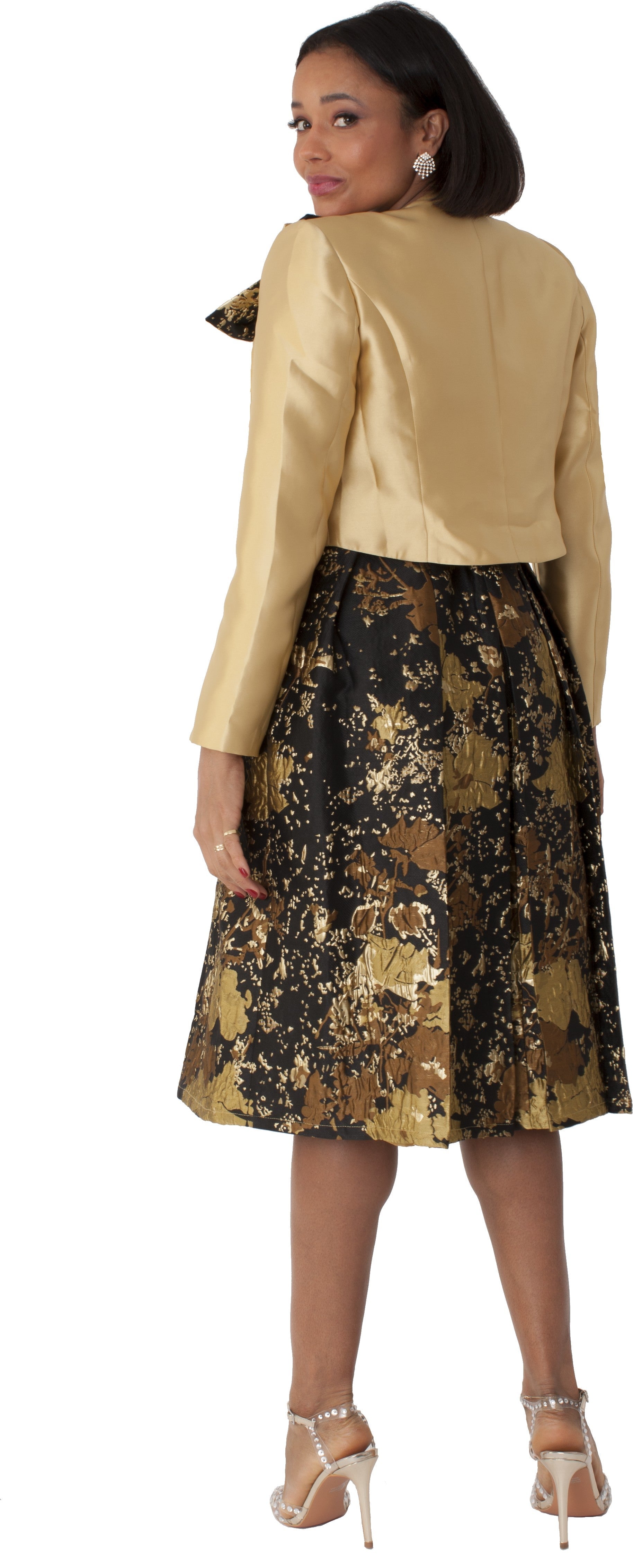 Brocade Dress Set with Jacket & Brooch - 4830 by Tally Taylor