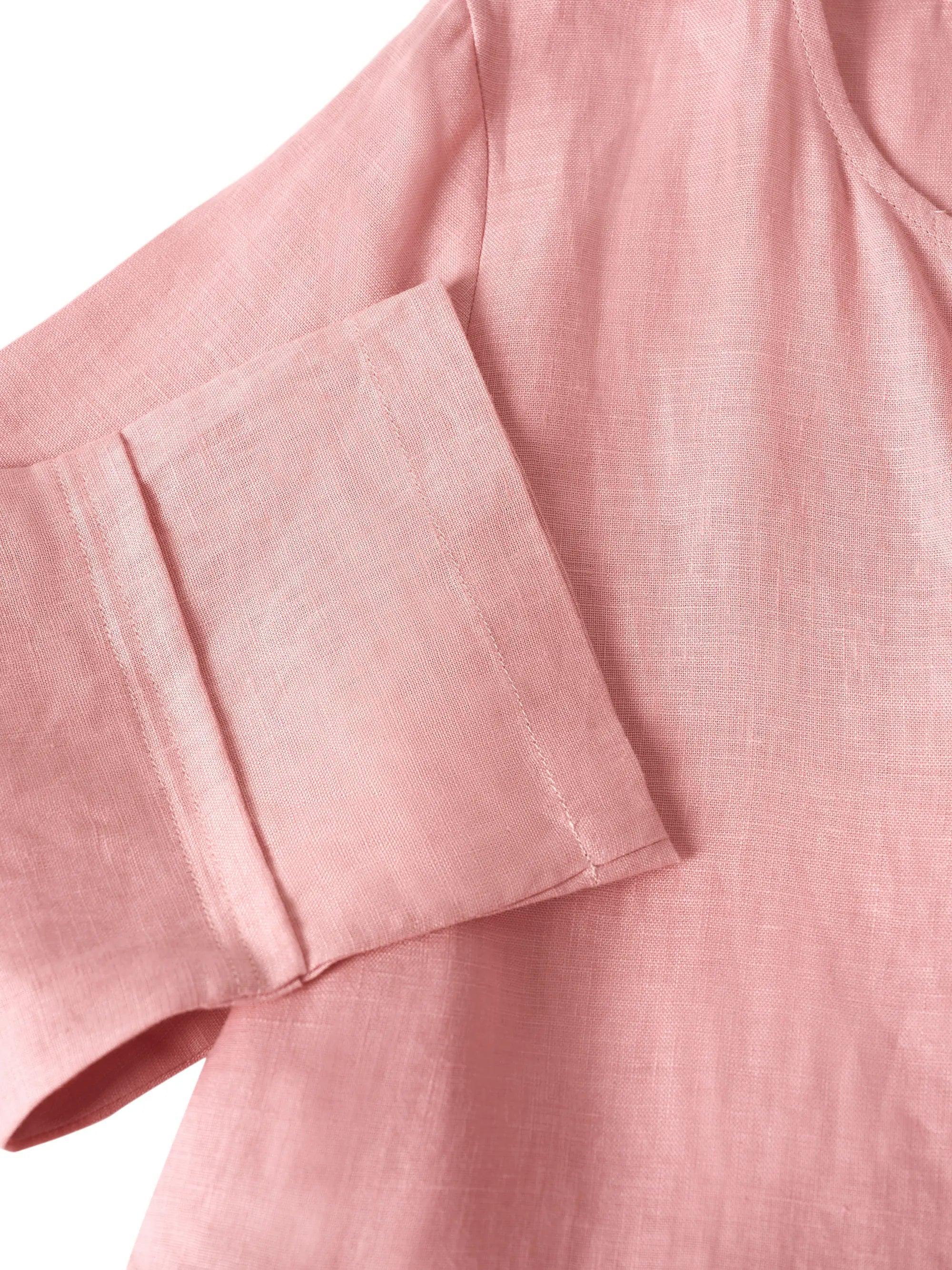 100% Linen Loose Fit Button Waist Gathered Midi Dress LUNA DestGlow