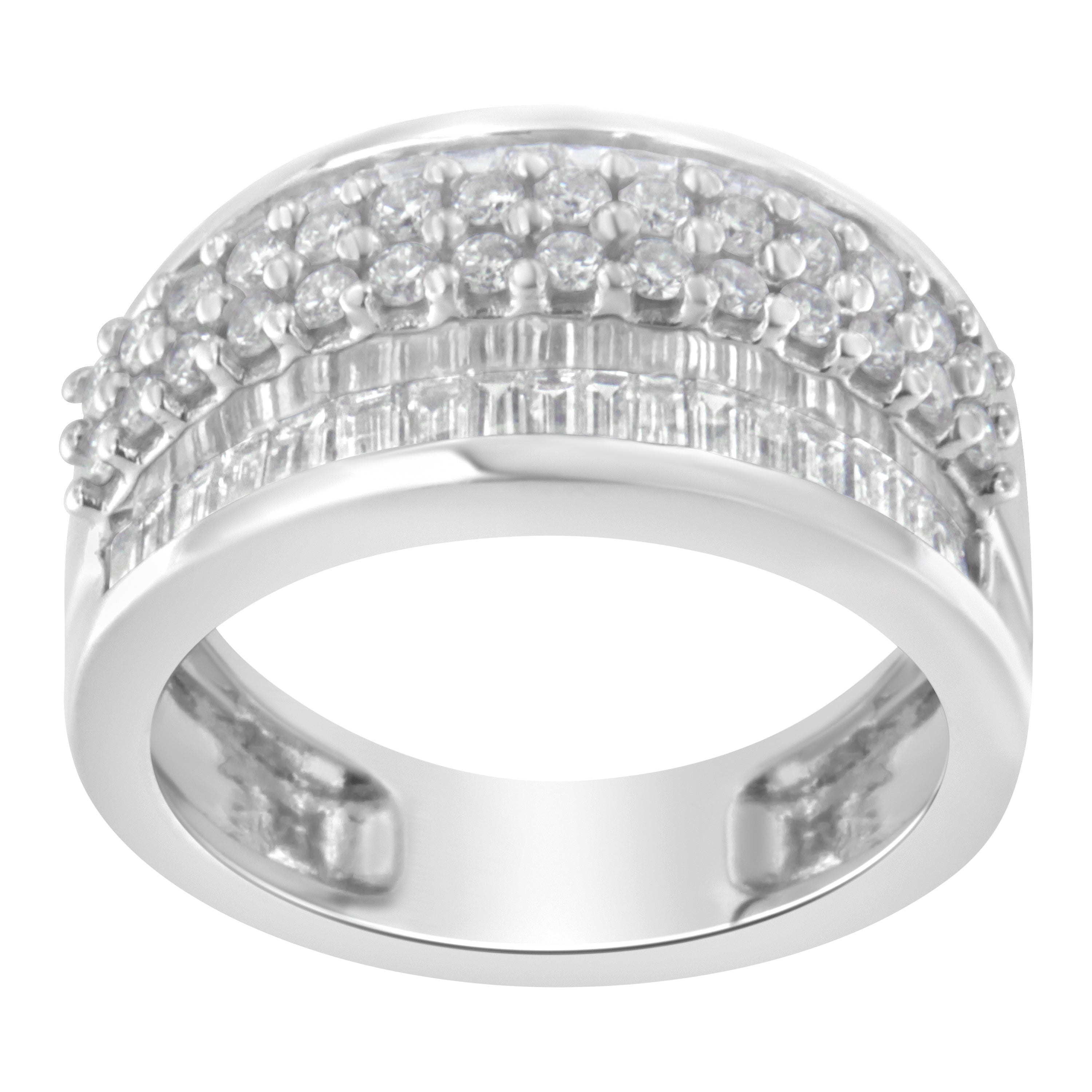14K White Gold Round and Baguette Diamond Ring (1 1/2 Cttw, F-G Color, SI1-SI2 Clarity) - Size 6-3/4 by Bids.com