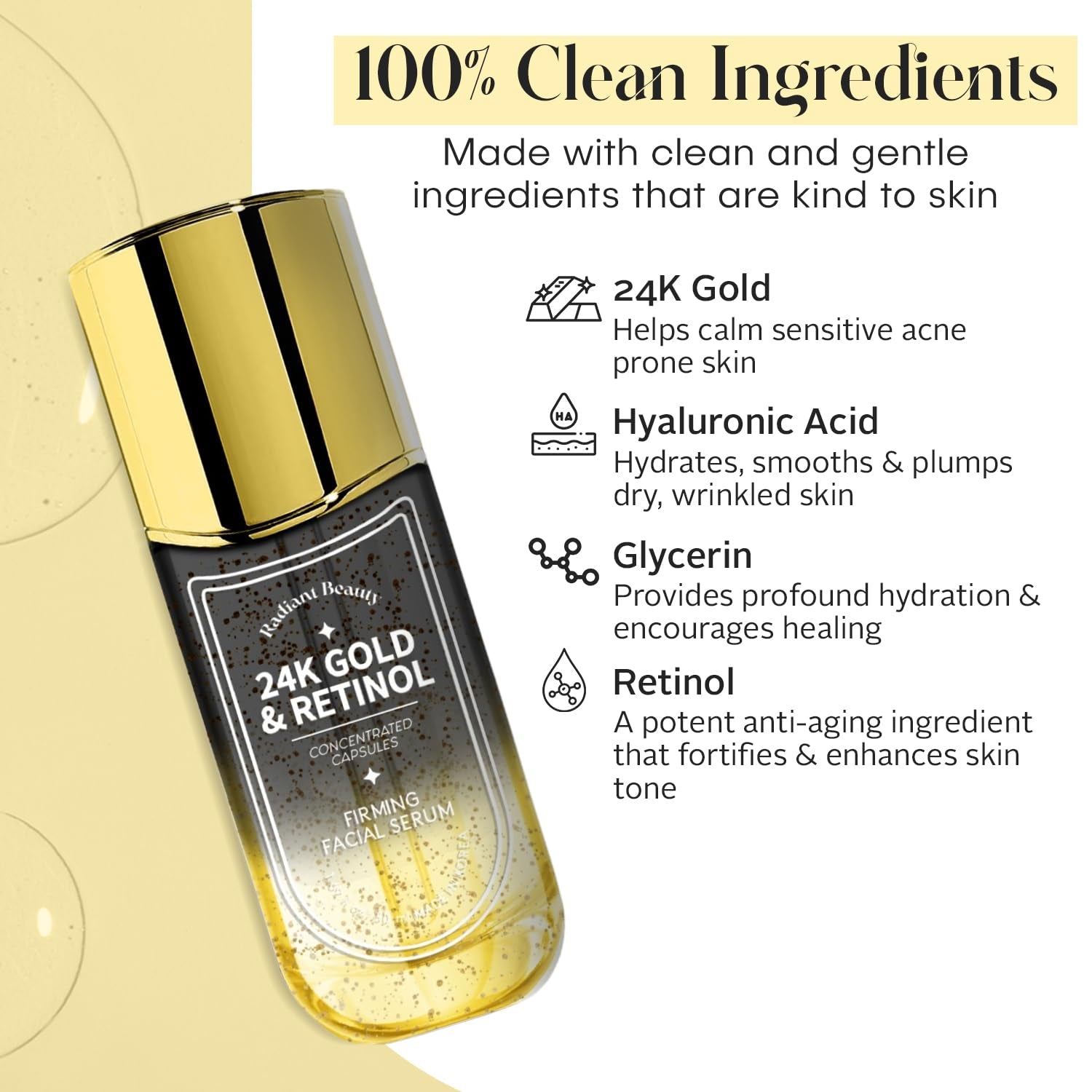 24K Gold & Retinol Firming Serum - Moisturizing, & Protecting - Reduces Dark Spots & Wrinkles - Dermatologist Tested, Korean Skin Care - 1.69 FL.OZ. by Korean Skin Care