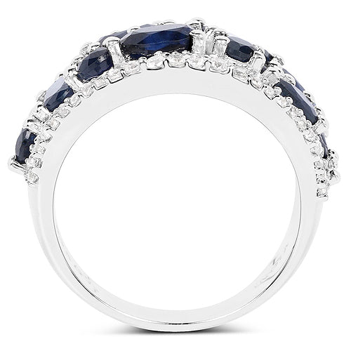 3.61 Carat Genuine Blue Sapphire and White Zircon .925 Sterling Silver Ring by Bids.com