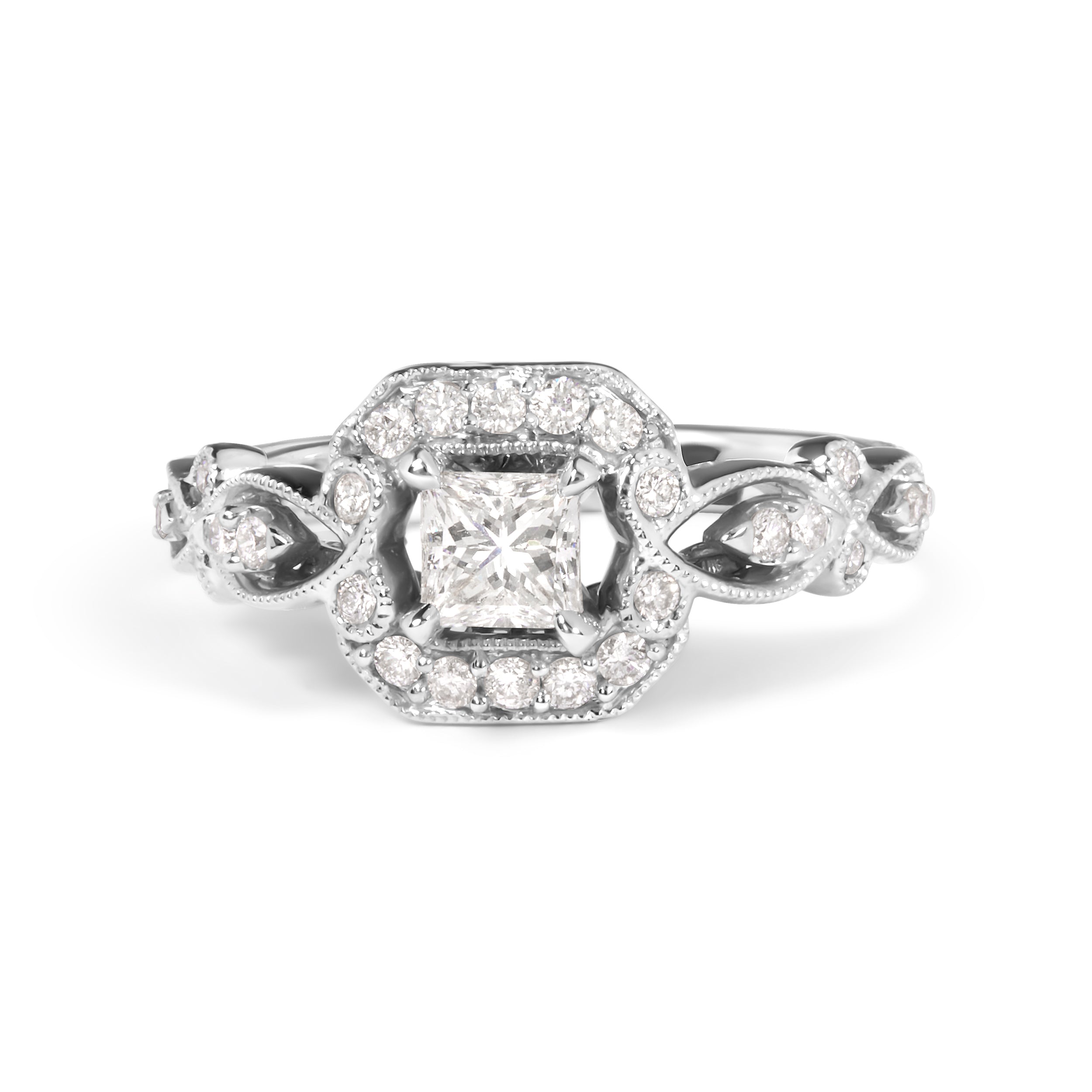 14K White Gold Diamond 3/4 Cttw Diamond Halo Style and Woven Shank Engagement Ring (G-H Color, VS2-SI1 Clarity) - Size 7 by Bids.com