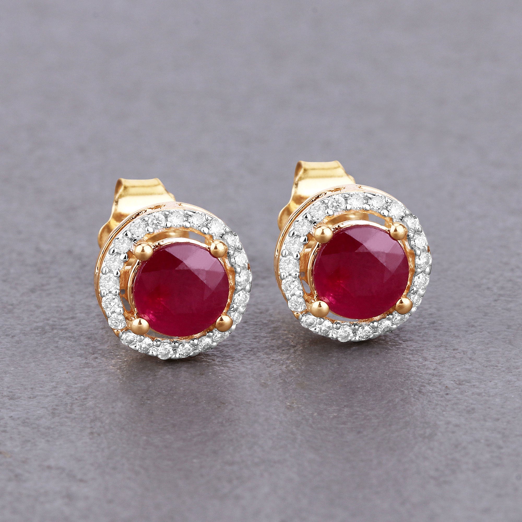 1.22 Carat Genuine Ruby and White Diamond 14K Yellow Gold Earrings by Bids.com
