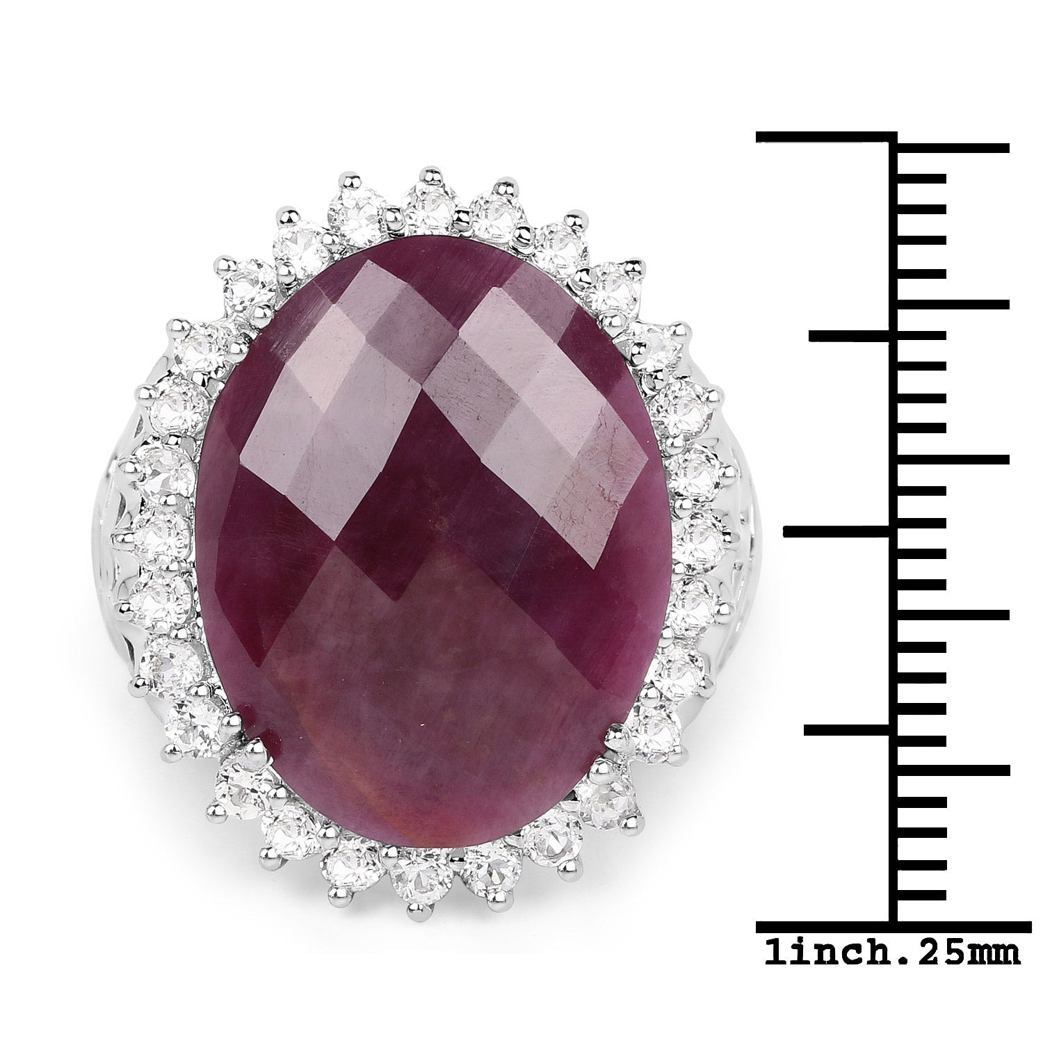 19.12 Carat Genuine Ruby and White Topaz .925 Sterling Silver Ring by Bids.com
