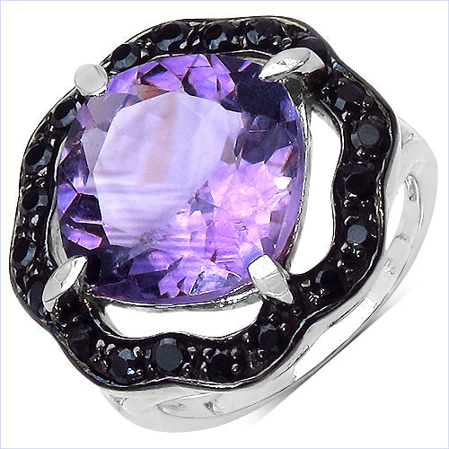 6.09 Carat Genuine Amethyst & Black Spinel .925 Sterling Silver Ring by Bids.com