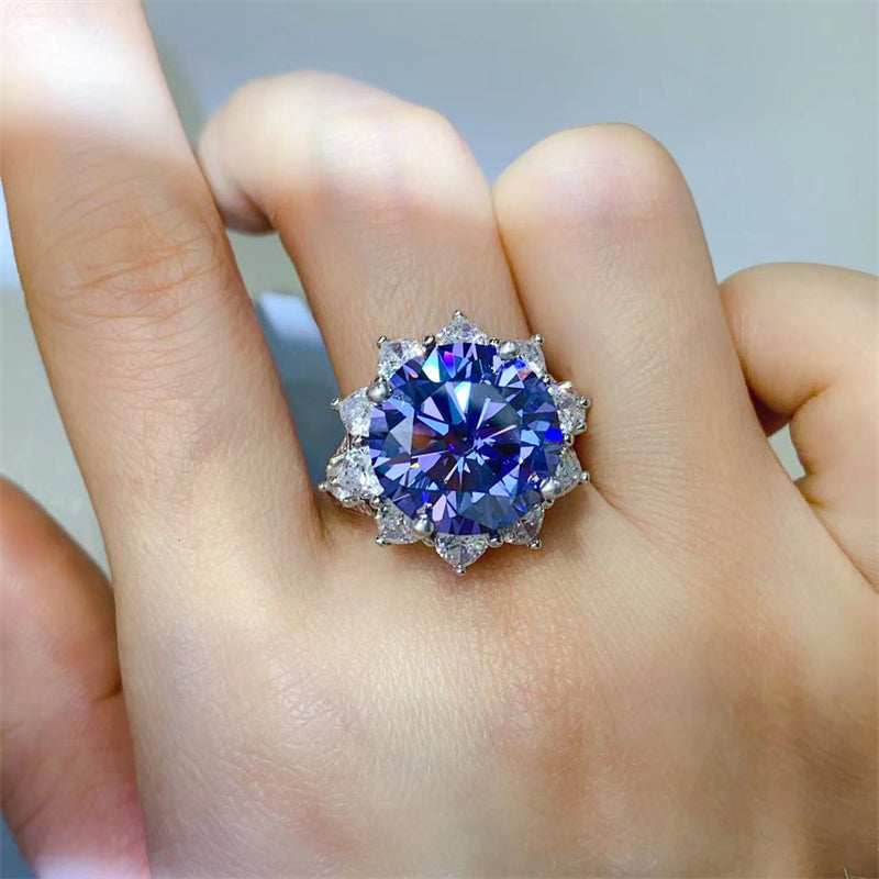 10 Carat Blue Brilliant Round Cut Sparkala™ Pure Sterling Silver Princess Di Ring by Sparkala