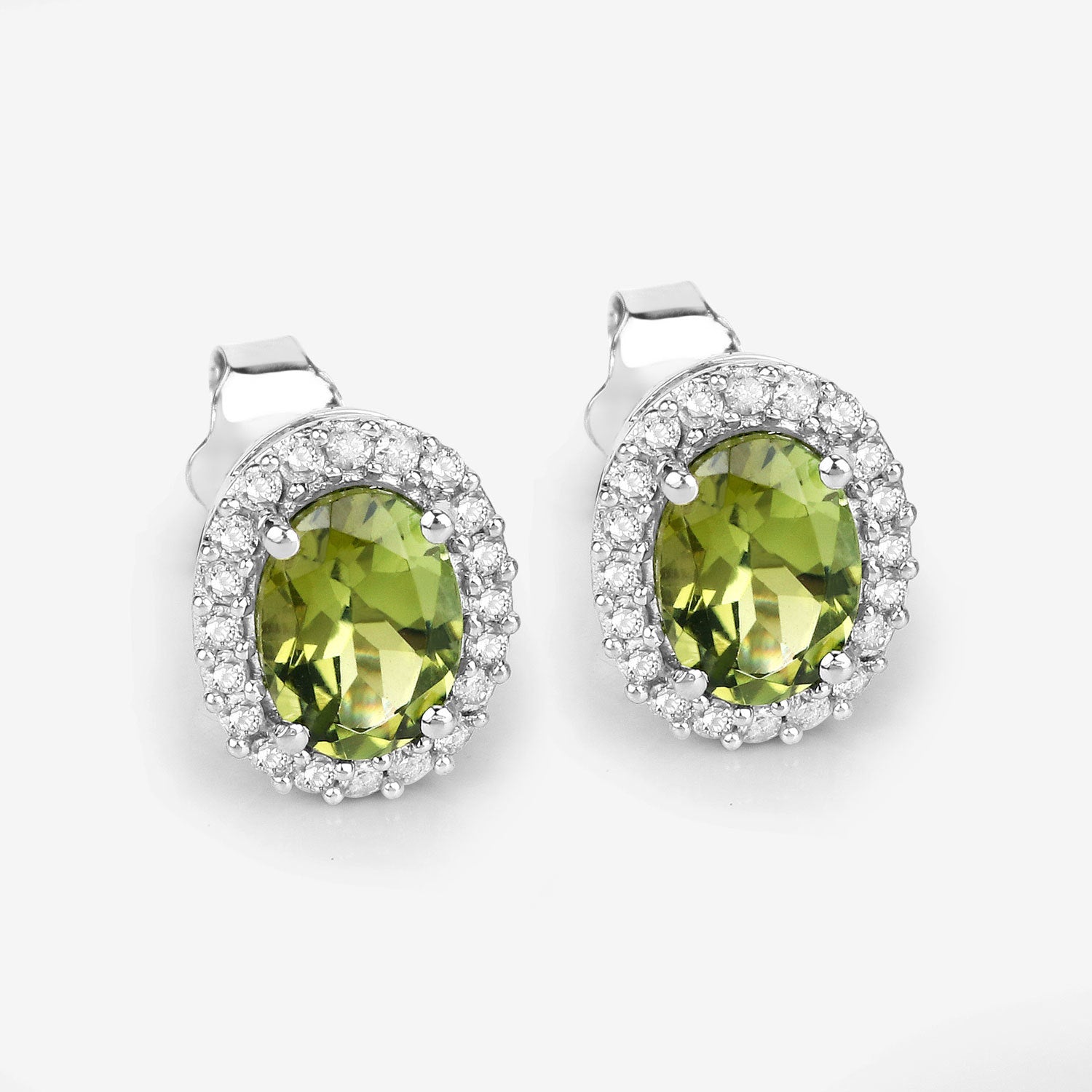 1.92 Carat Genuine Green Tourmaline and White Diamond 14K White Gold Earrings by Bids.com