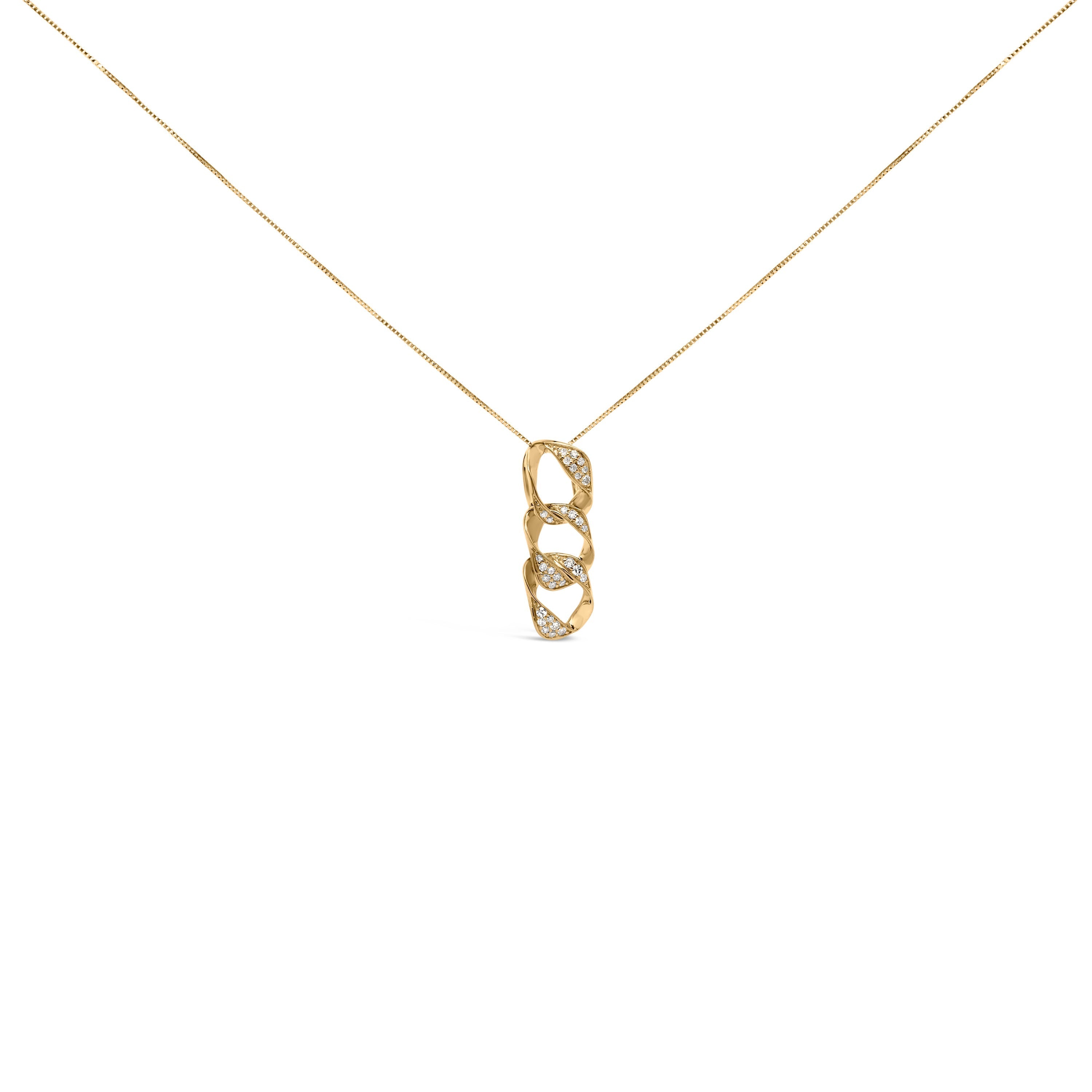 14K Yellow Gold Plated .925 Sterling Silver 1/6 Cttw Diamond Interlocking Triple Asymmetric Circle Hoop 18" Pendant Necklace (H-I Color, I1-I2 Clarity)
