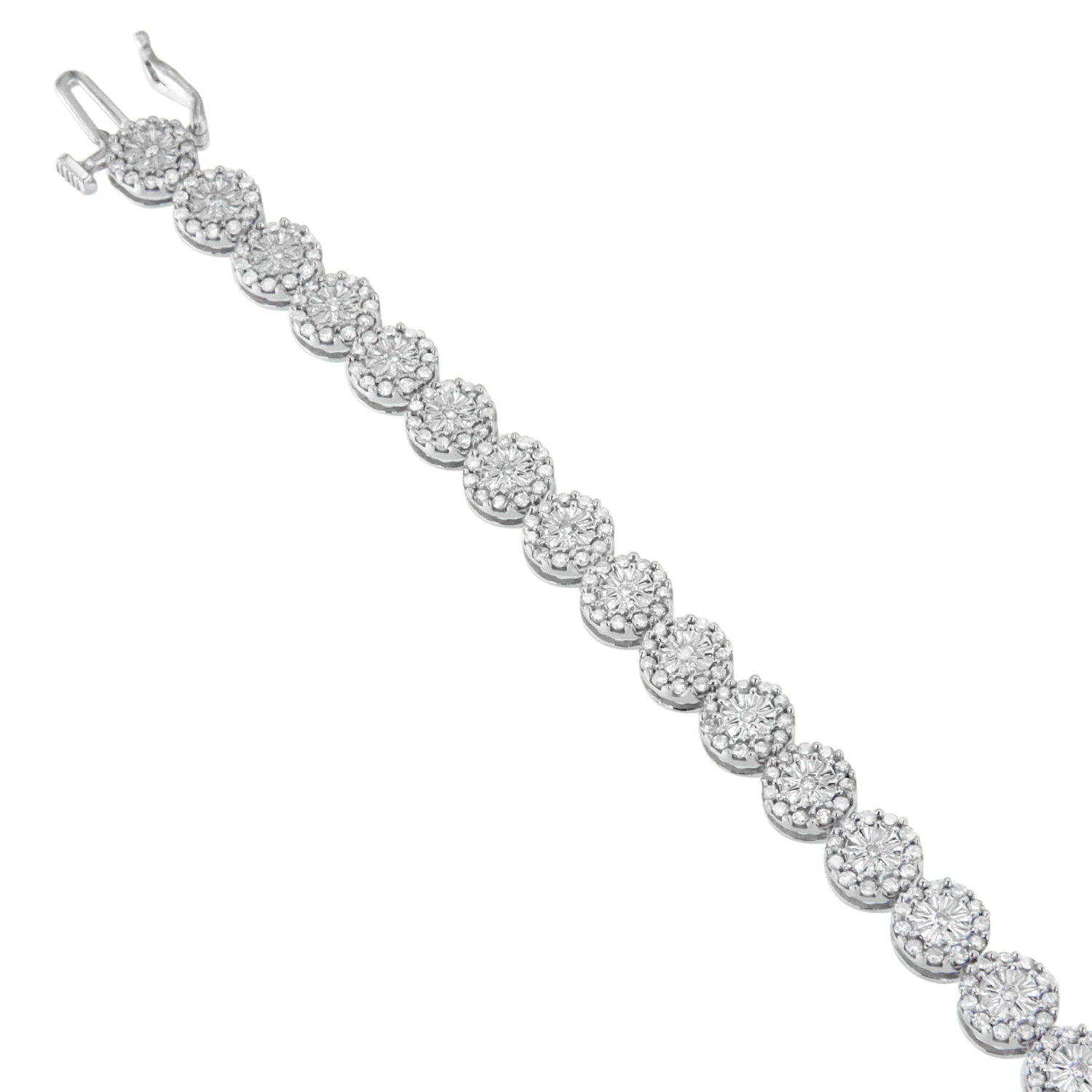 14K White Gold 2.00 Cttw Diamond Halo Link Tennis Bracelet (H-I Color, I1-I2 Clarity) - 7" Inches by Bids.com