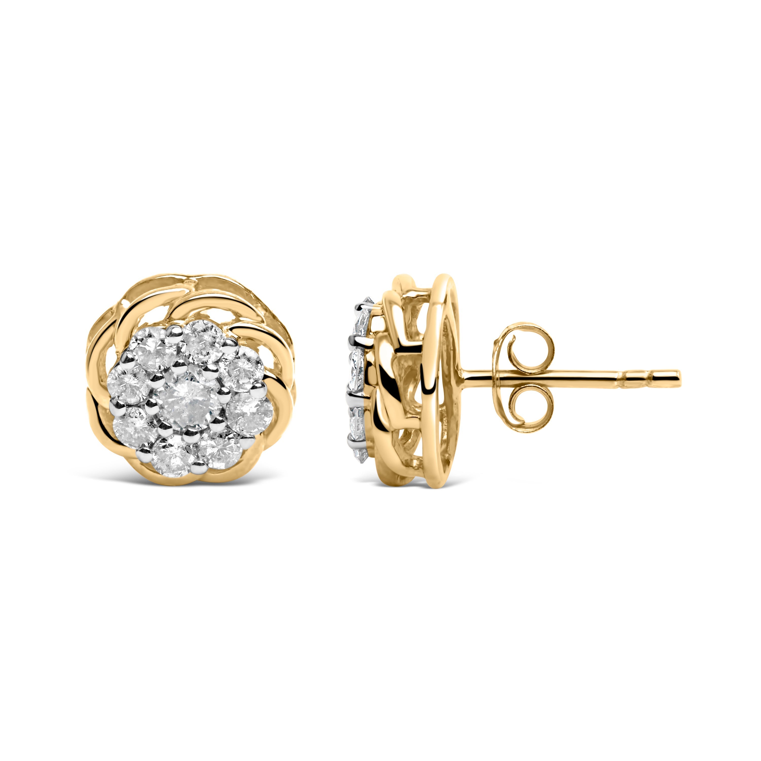 10K Yellow Gold Plated .925 Sterling Silver 1/2 Cttw Diamond Cluster Stud Earrings (J-K Color, I2-I3 Clarity) DestGlow