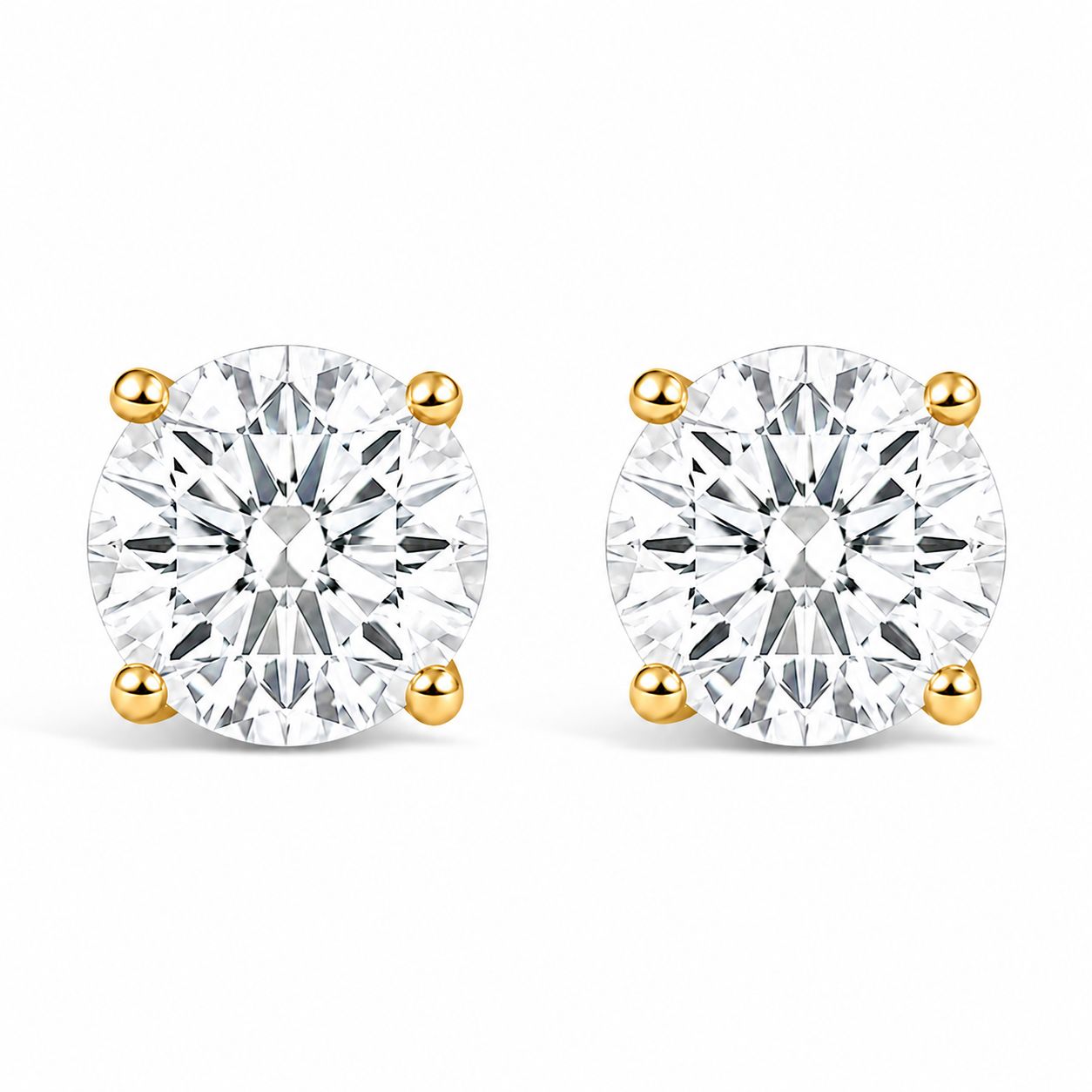 IGI Certified 14K Yellow Gold 1.00 Cttw Round Lab Grown Diamond Solitaire Stud Earrings DestGlow