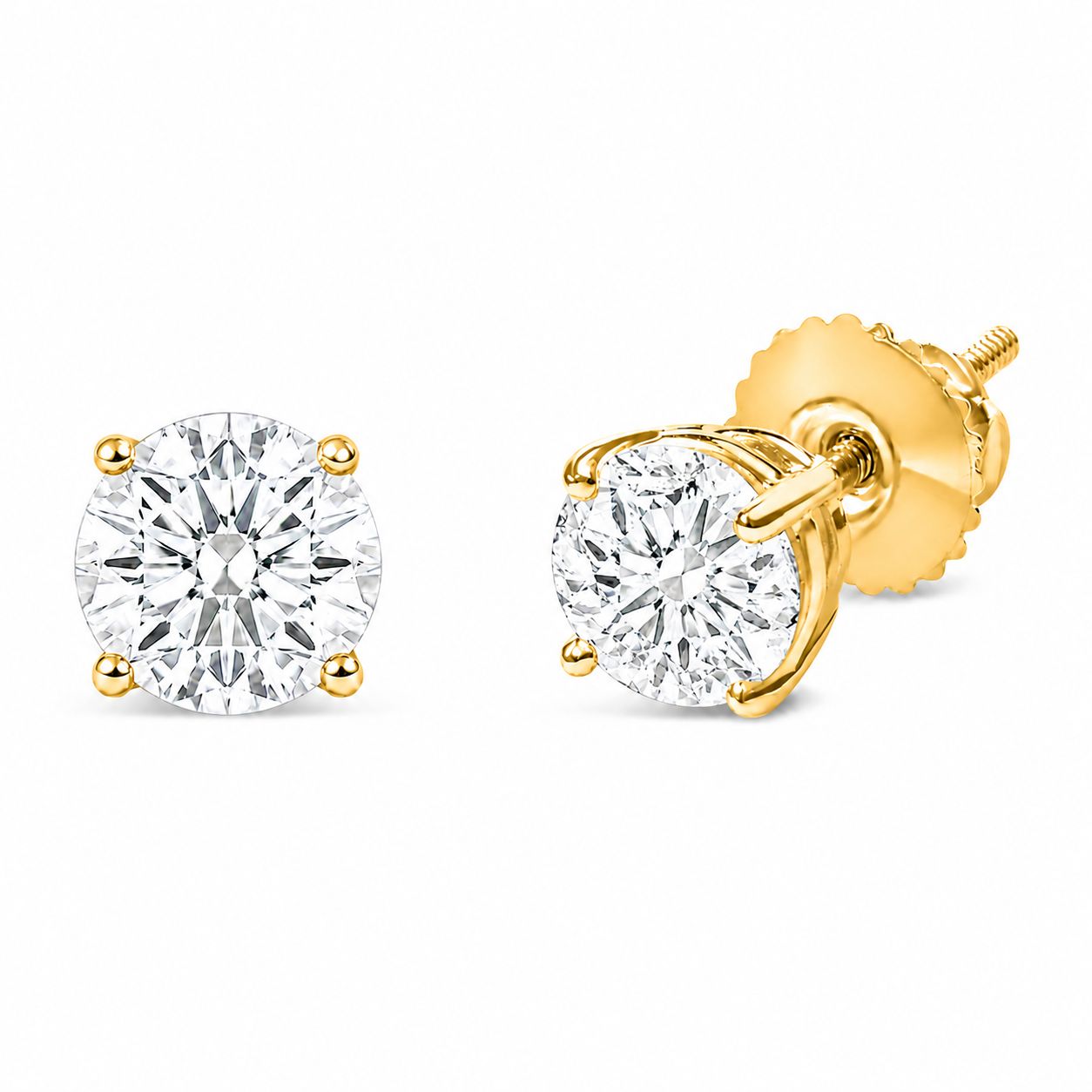 IGI Certified 14K Yellow Gold 1.00 Cttw Round Lab Grown Diamond Solitaire Stud Earrings DestGlow