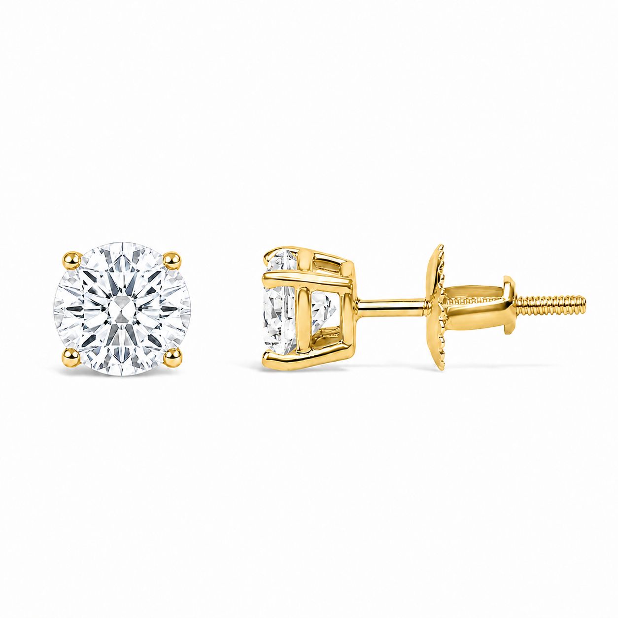 IGI Certified 14K Yellow Gold 1.00 Cttw Round Lab Grown Diamond Solitaire Stud Earrings DestGlow