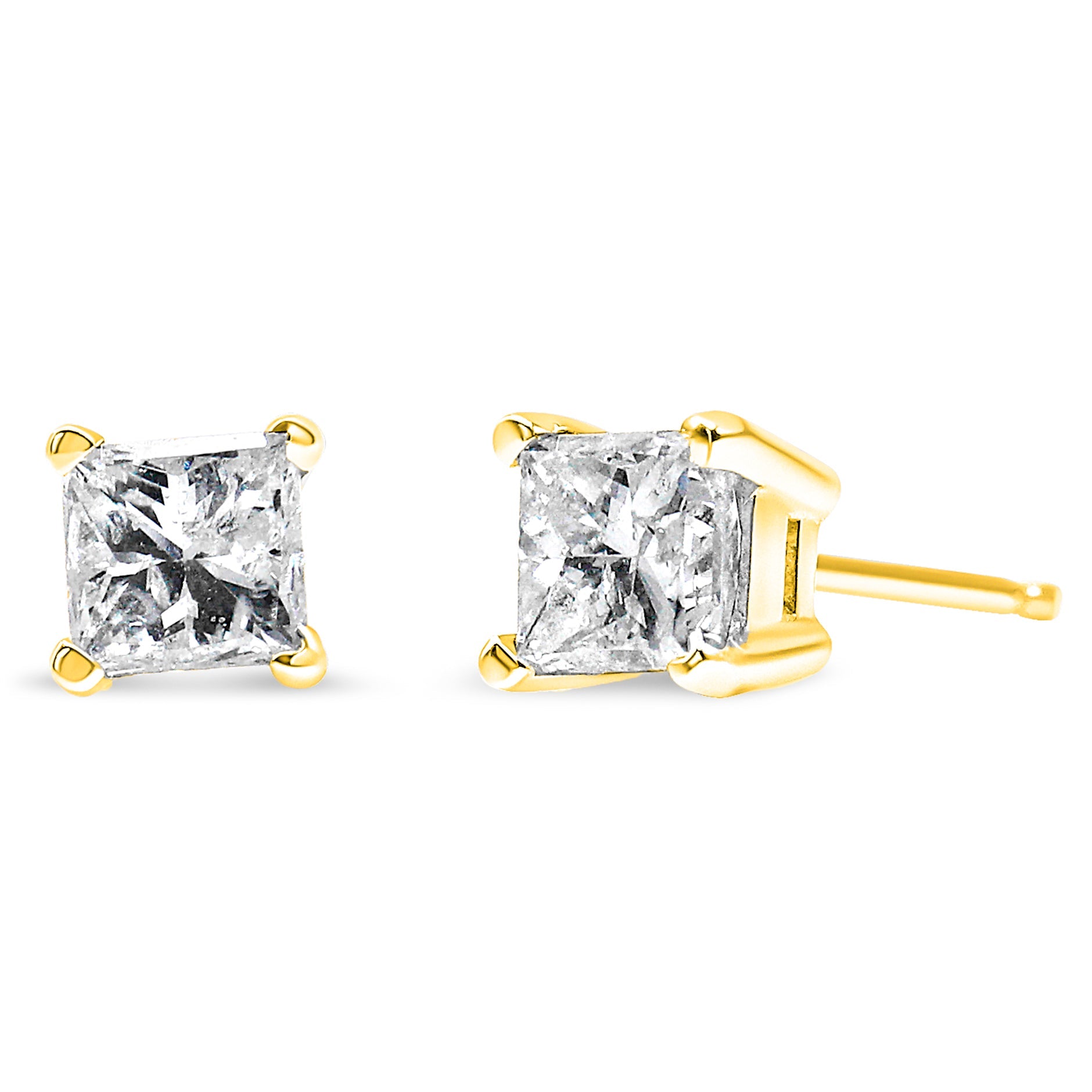 14K Yellow Gold 1.00 Cttw Princess-Cut Square Near Colorless Diamond Classic 4-Prong Solitaire Stud Earrings (J-K Color, I1-I2 Clarity) DestGlow