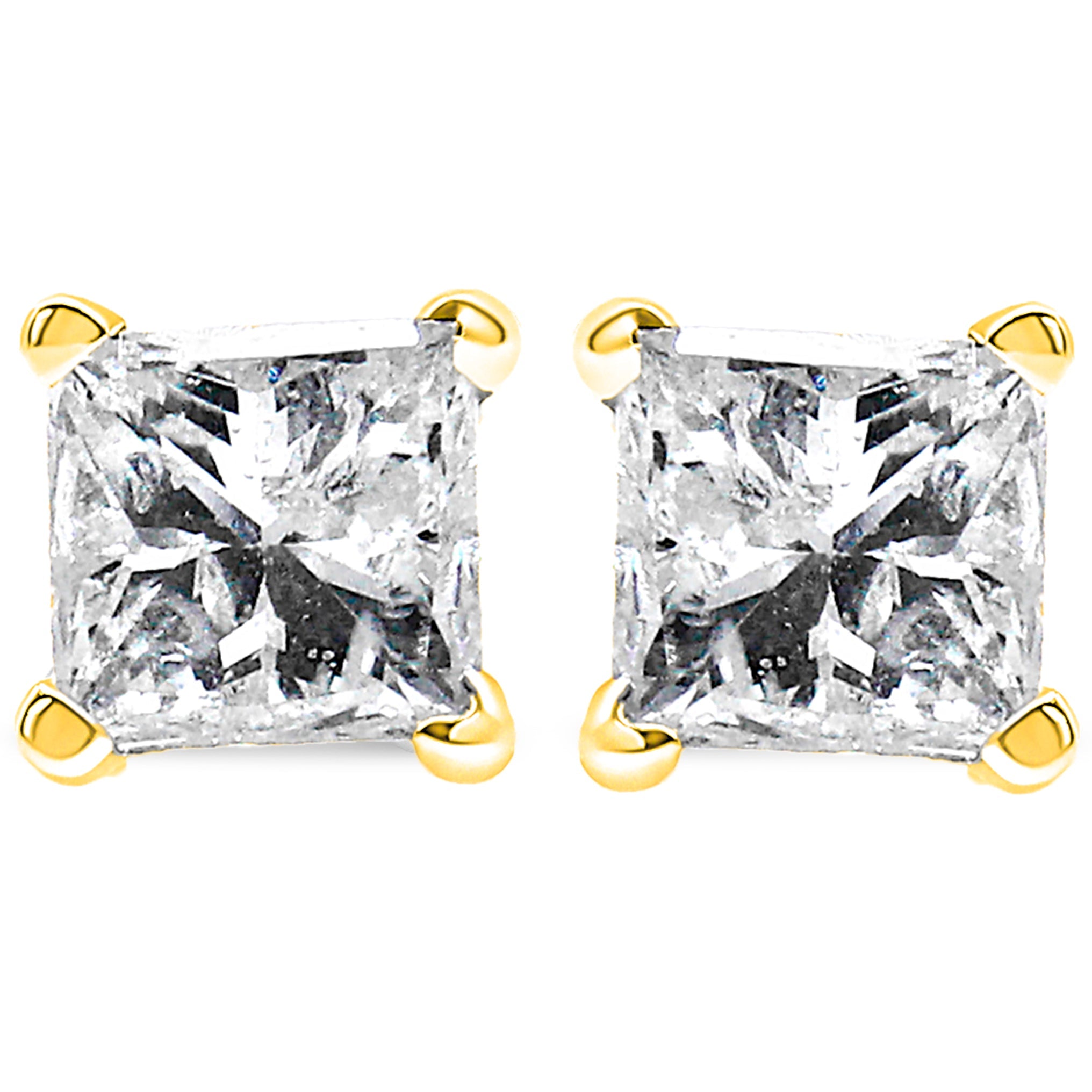 14K Yellow Gold 1.00 Cttw Princess-Cut Square Near Colorless Diamond Classic 4-Prong Solitaire Stud Earrings (J-K Color, I1-I2 Clarity) DestGlow
