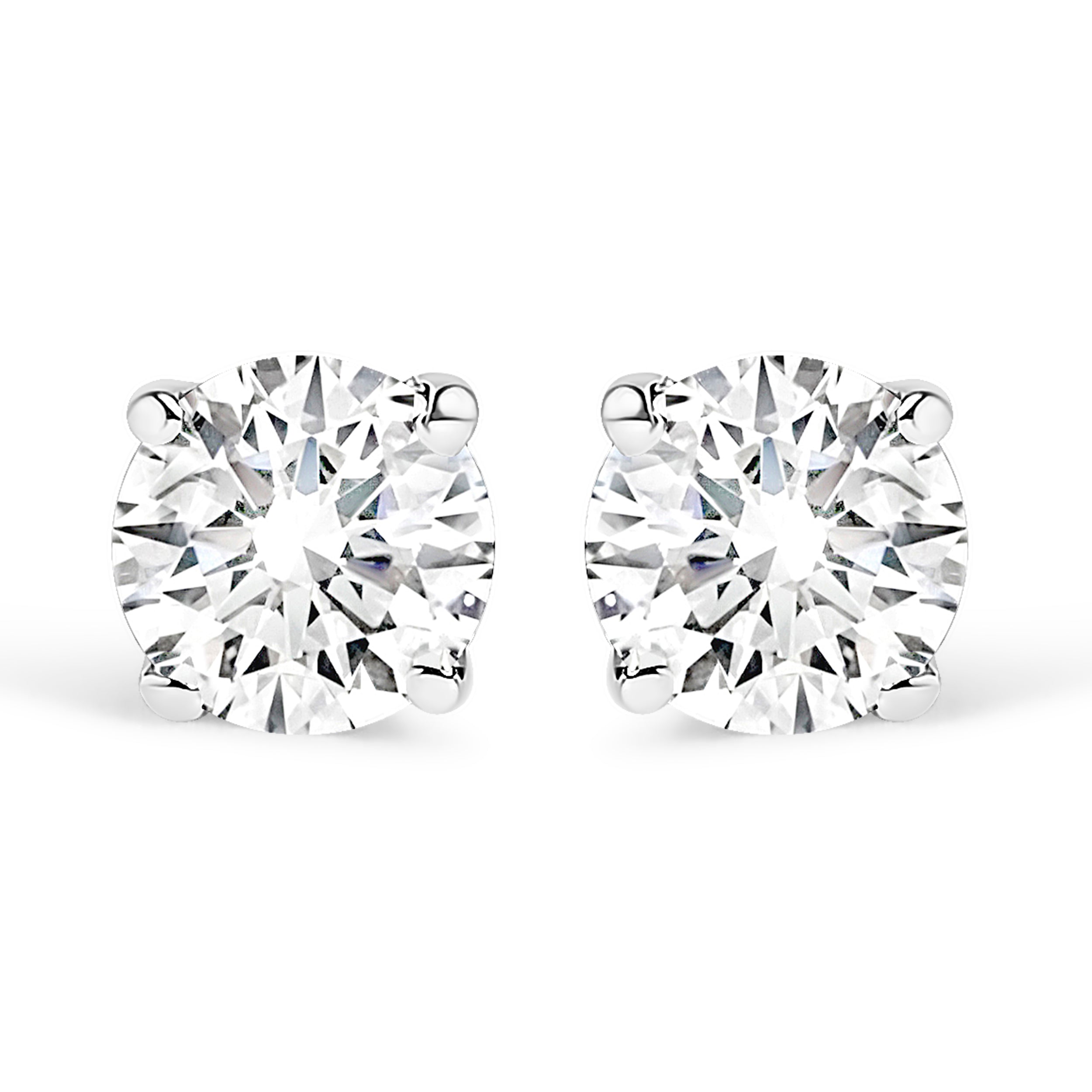 14K White Gold 1.0 Cttw 4-Prong Set Brilliant Round-Cut Solitaire Lab Grown Diamond Push Back Stud Earrings (E-F Color, VVS2-VS1 Clarity) DestGlow