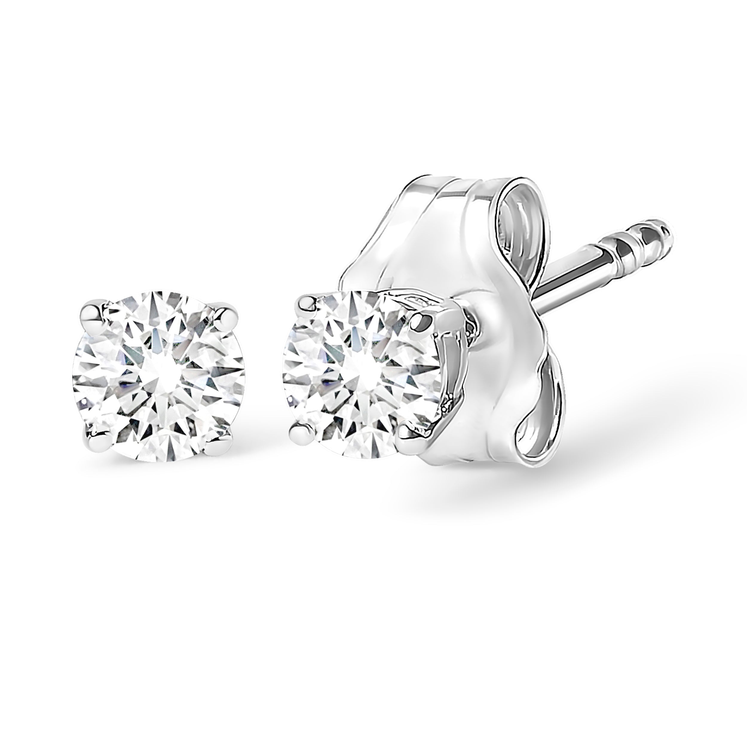 14K White Gold 1/2 Cttw Round Lab Grown Diamond Solitaire Stud Earrings DestGlow