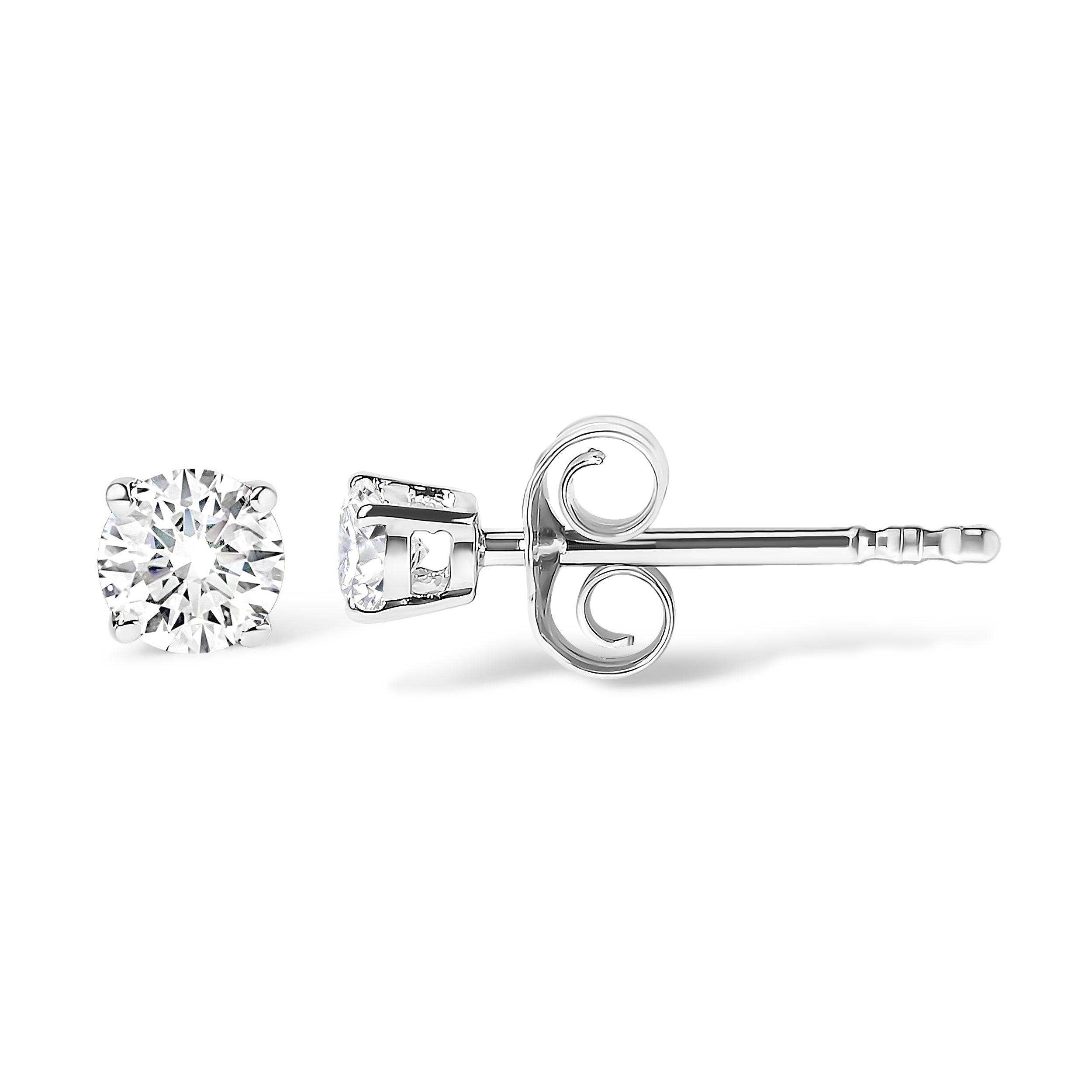 14K White Gold 1/2 Cttw Round Lab Grown Diamond Solitaire Stud Earrings DestGlow