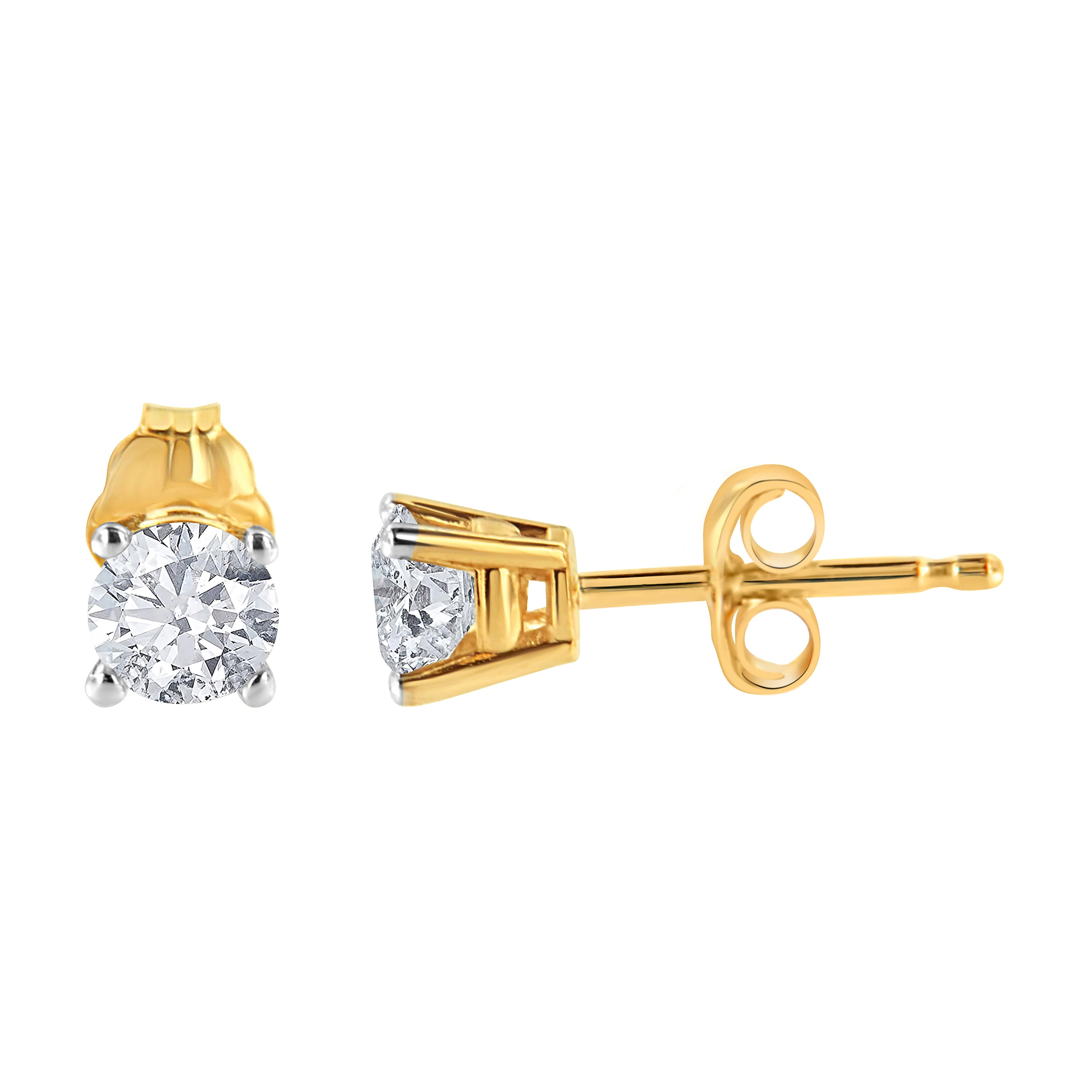 14K Yellow Gold 1/2 Cttw Round-Cut Diamond Solitaire Stud Earrings (O-P Color, SI2-I1 Clarity) DestGlow