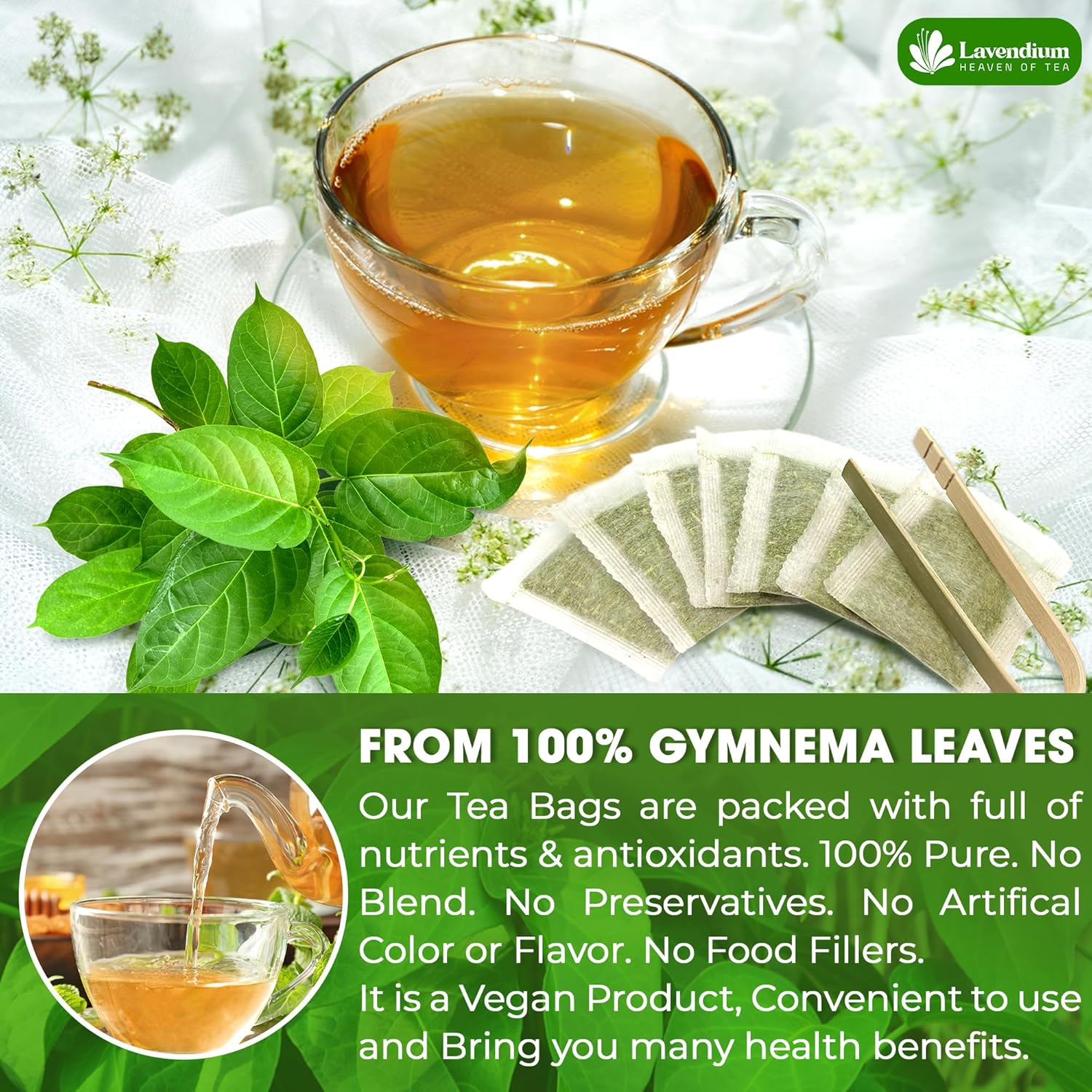 Premium Gymnema Leaf Tea Bags for Diabetics, 100% Natural & Pure from Gymnema Leaves. by FreshDrinkUS - Natural and Premium Herbal Tea