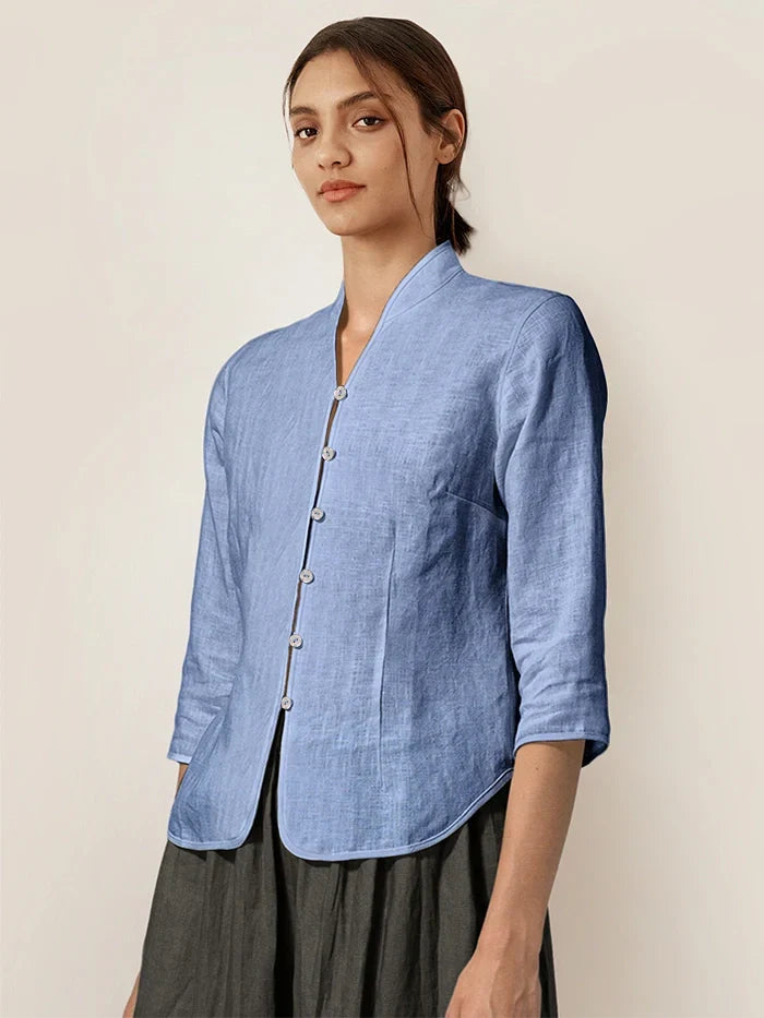 100% Linen Hand Button Fitted Jacket AMELIA DestGlow