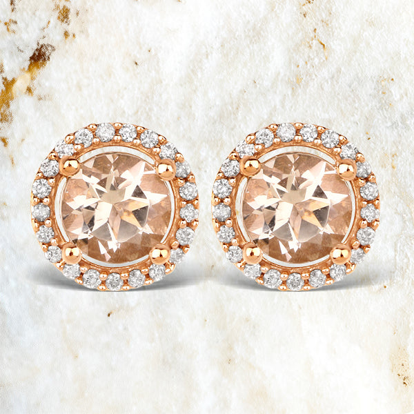 0.93 Carat Genuine Morganite and White Diamond 14K Rose Gold Earrings DestGlow