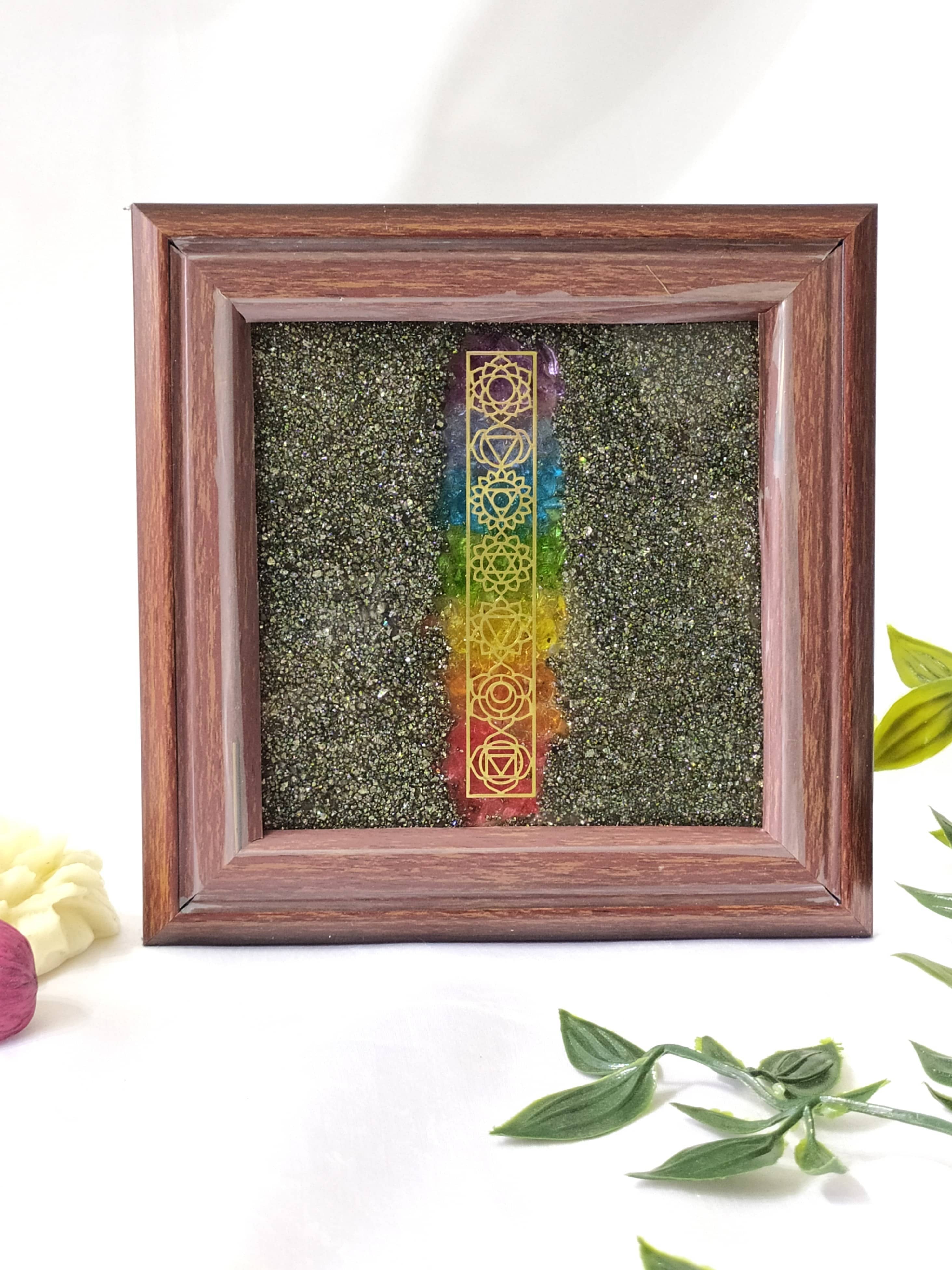 Pyrite Frame Raw Pyrite with 7 Chakra Pyrite Dust Plate DestGlow