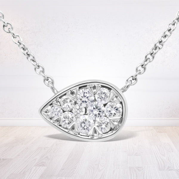 14K White Gold 1/4 Cttw Round Diamond Composite Teardrop Shape 18" Pendant Necklace - (G-H Color, SI2-I1 Clarity) DestGlow
