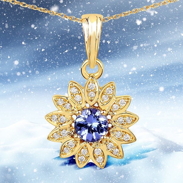 0.31 Carat Genuine Tanzanite and White Diamond 14K Yellow Gold Pendant by Bids.com