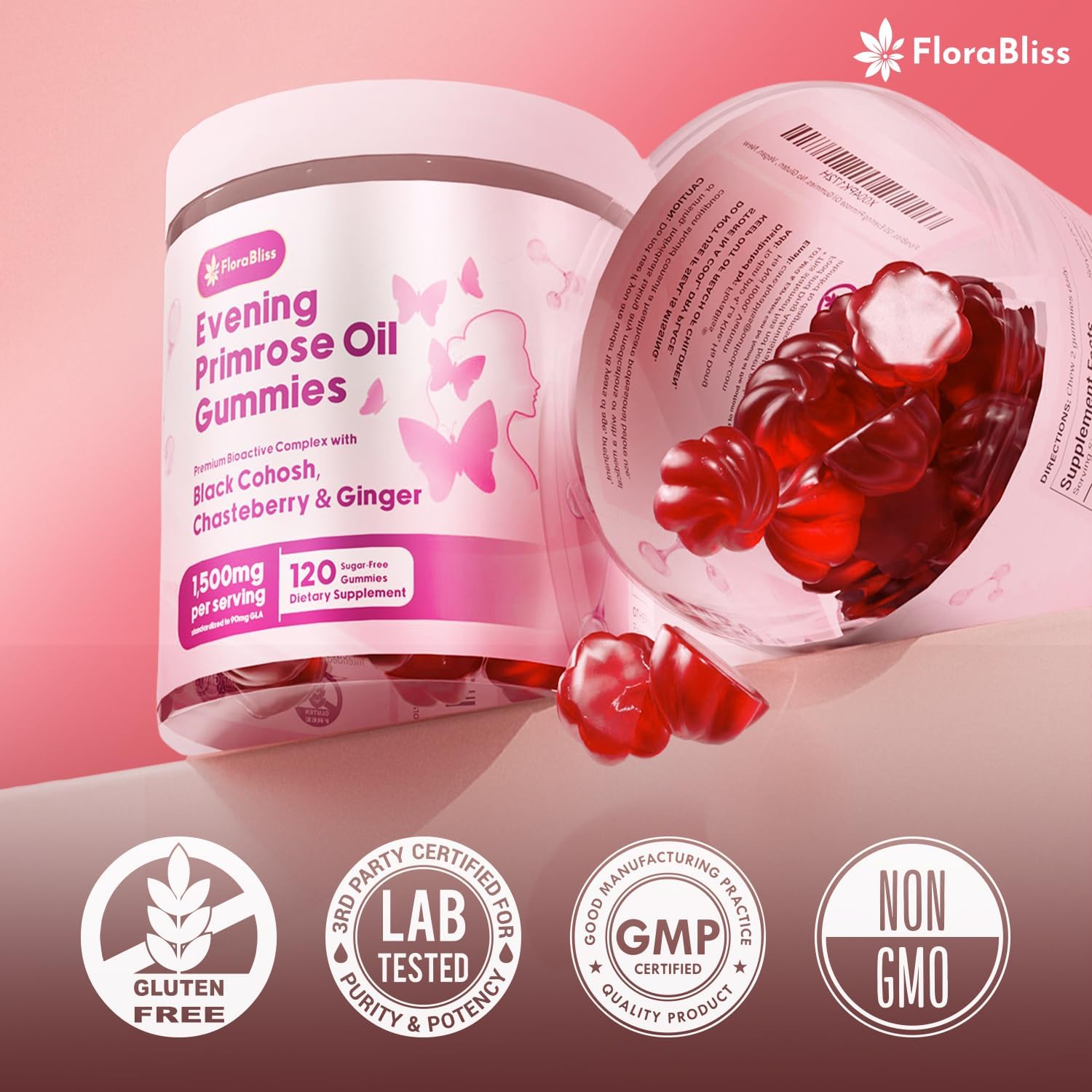Evening Primrose Oil Gummies | 1500mg | with Black Cohosh, Chasteberry, Ginger Extract for Daily Women&