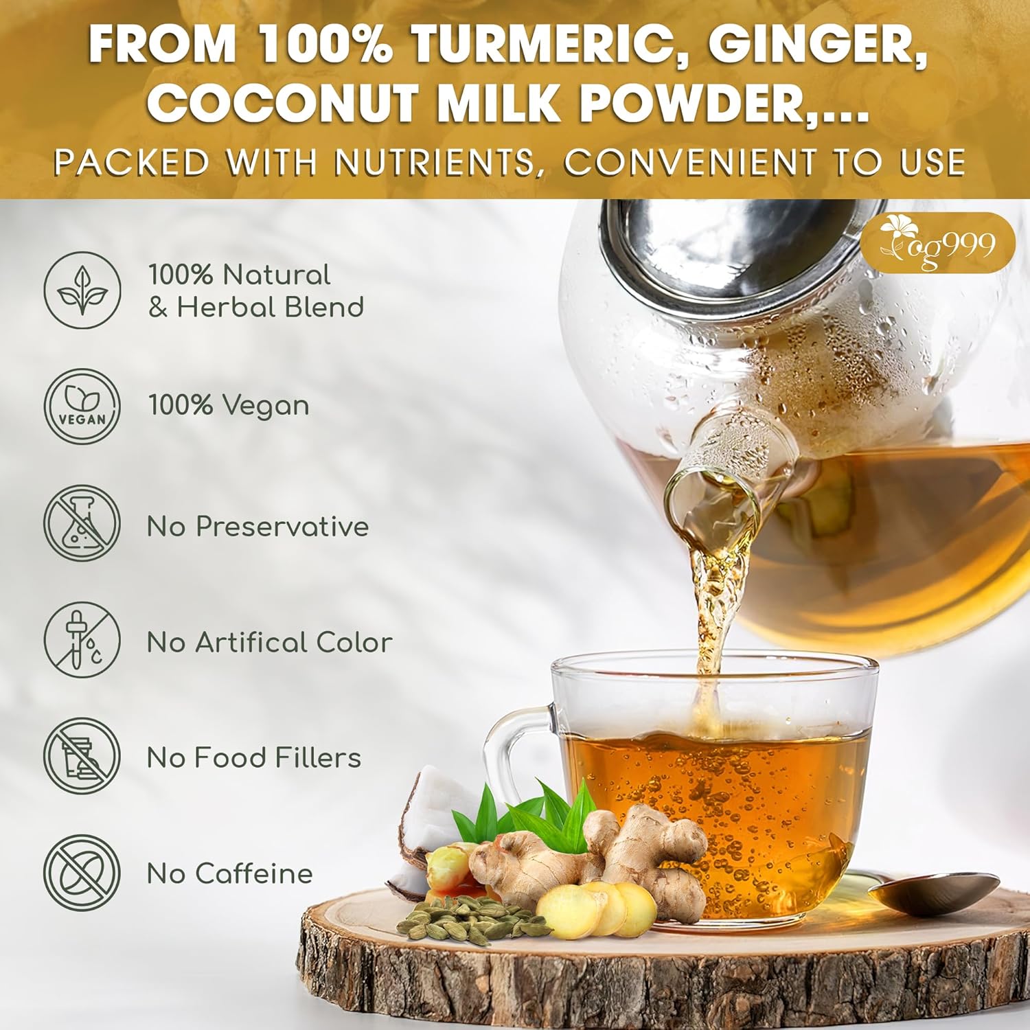 Premium Golden Milk Powder - Turmeric, Cinnamon, Ginger & Black Pepper – Natural Spice Blend for Lattes, Smoothies & Baking