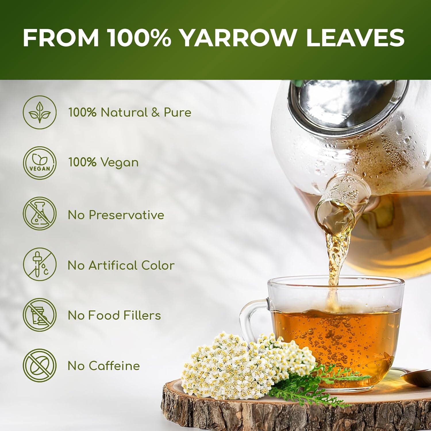 Premium Yarrow Tea Leaves | Naturally Aromatic, Freshly Packed Loose Leaf Yarrow by FreshDrinkUS - Natural and Premium Herbal Tea