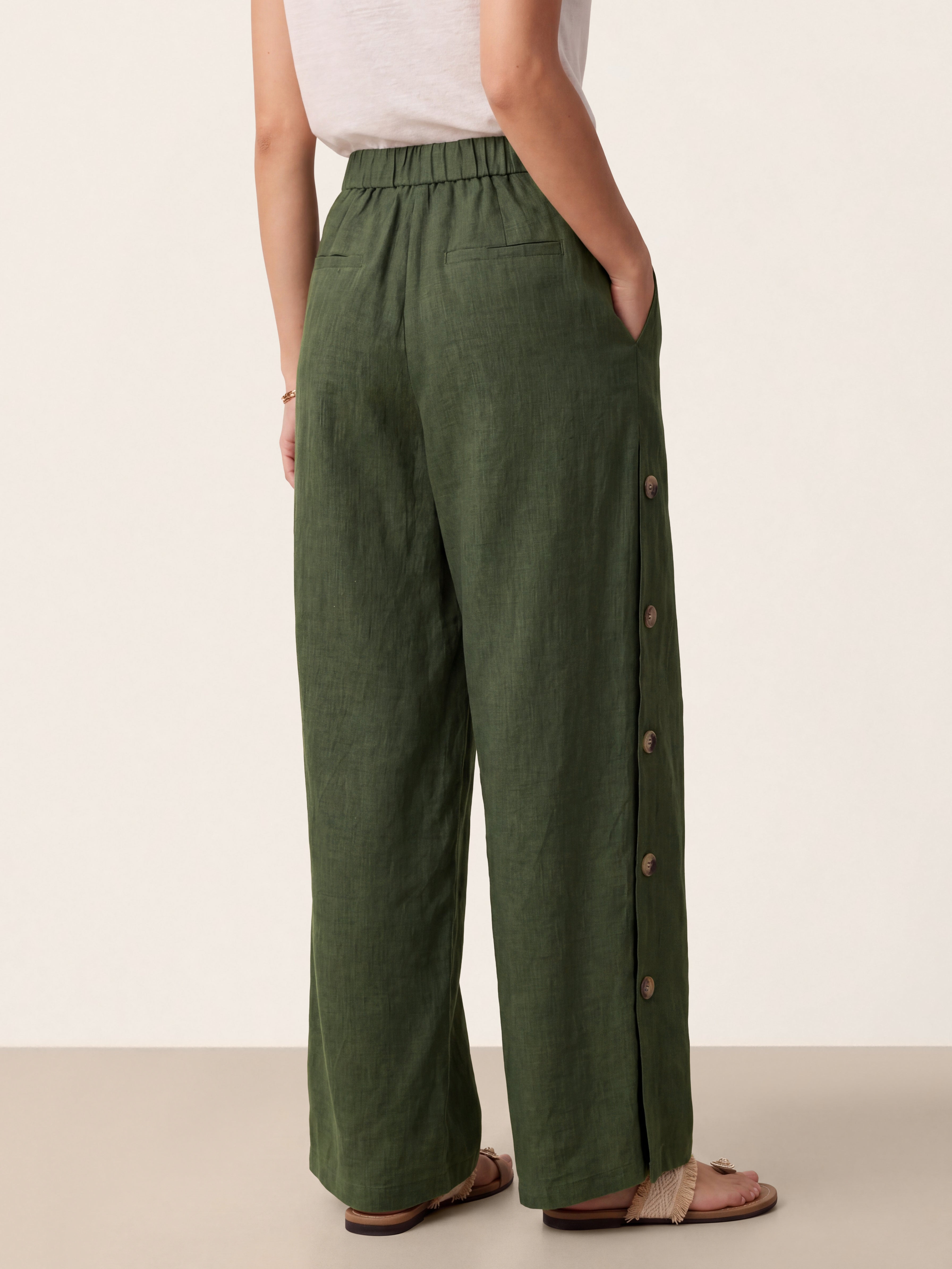 100% Linen Buttoned Slit-Hem Pants KATYA DestGlow