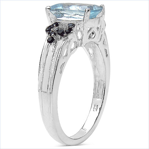 1.92 Carat Genuine Aquamarine & Black Spinel .925 Sterling Silver Ring by Bids.com