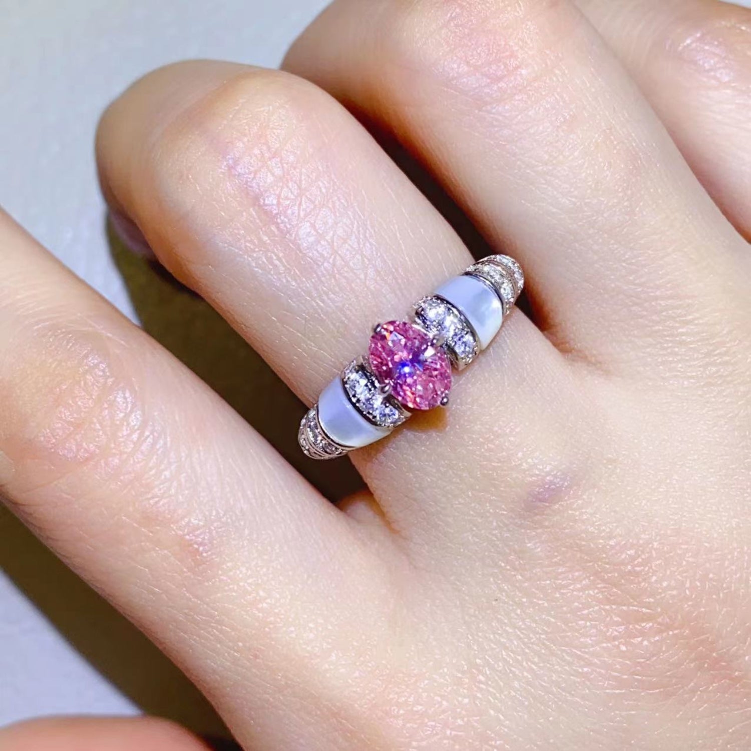 1 Carat Pink Oval-Cut Sparkala™ Pure Sterling Silver Ring by Sparkala