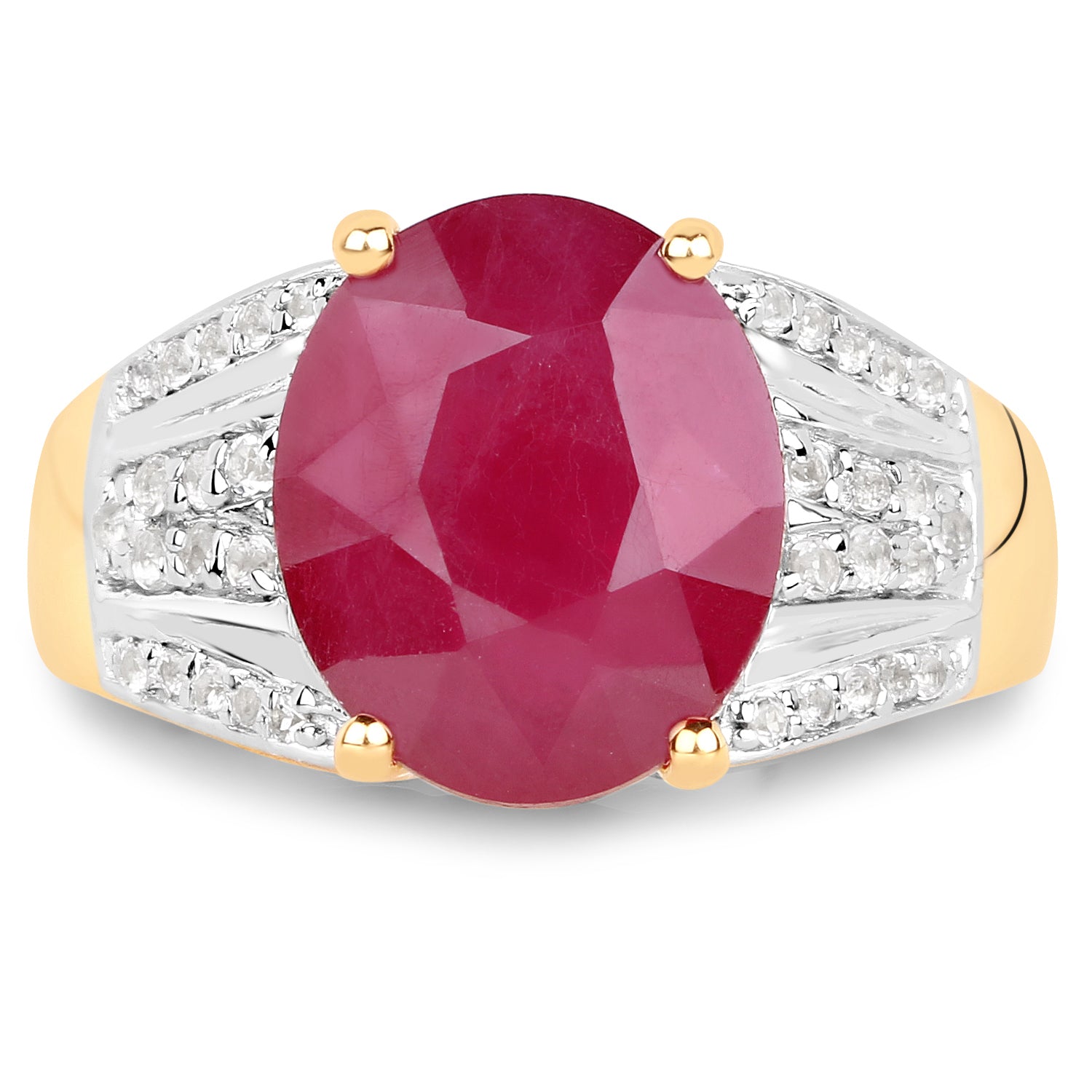 14K Yellow Gold Plated 5.49 Carat Glass Filled Ruby and White Topaz .925 Sterling Silver Ring by Bids.com