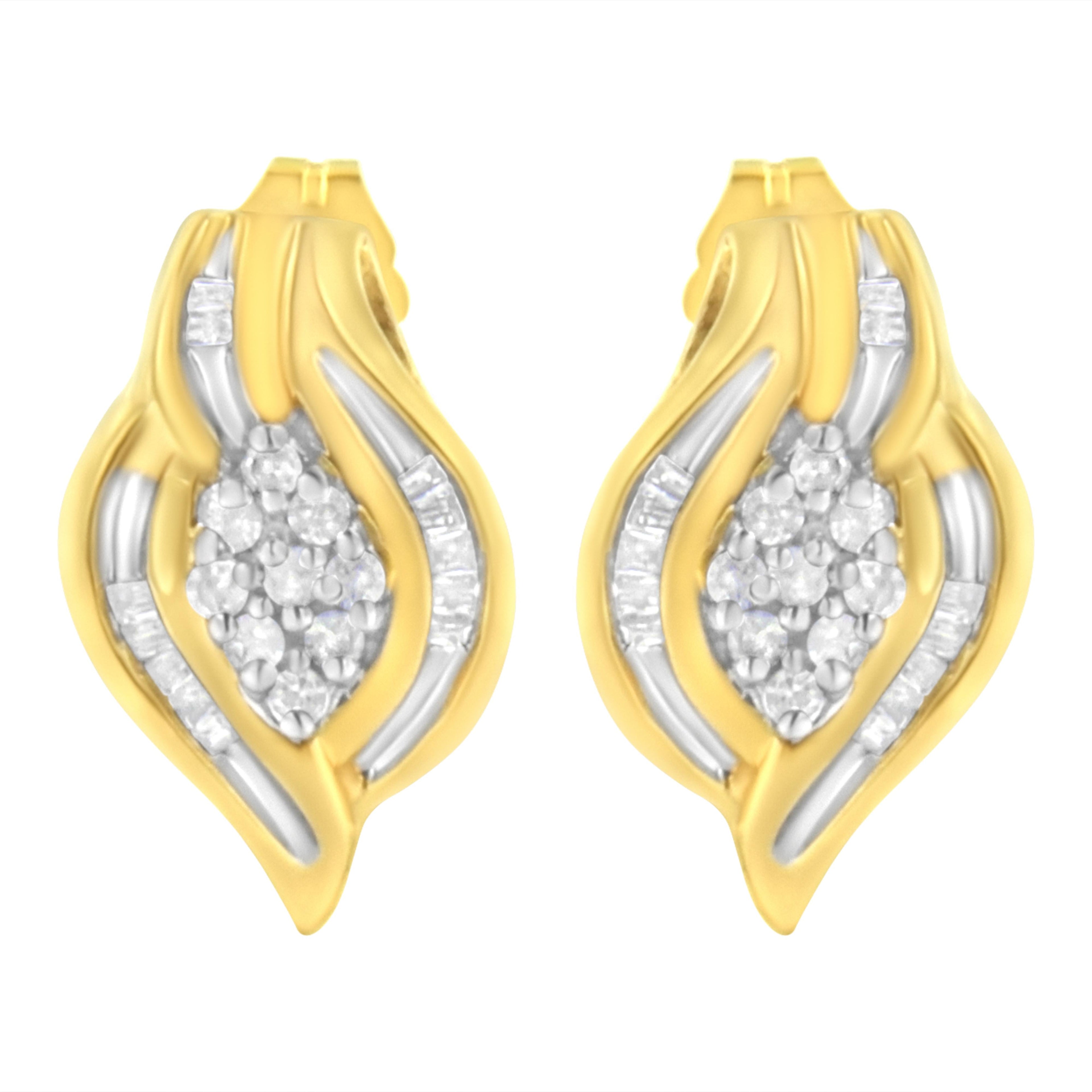 10K Yellow Gold 1/3 cttw Round-Cut Diamond Cluster and Swirl Stud Earrings (J-K Clarity, I2-I3 Color) by Bids.com