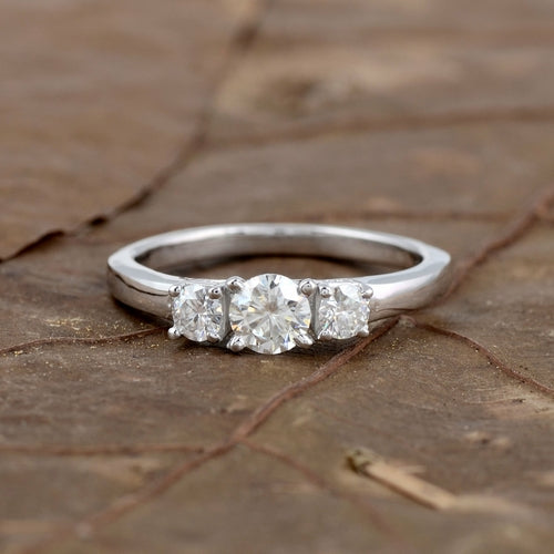 White Moissanite 3-Stone Ring Sterling Silver - Lab Grown Diamond Alternative Engagement Ring